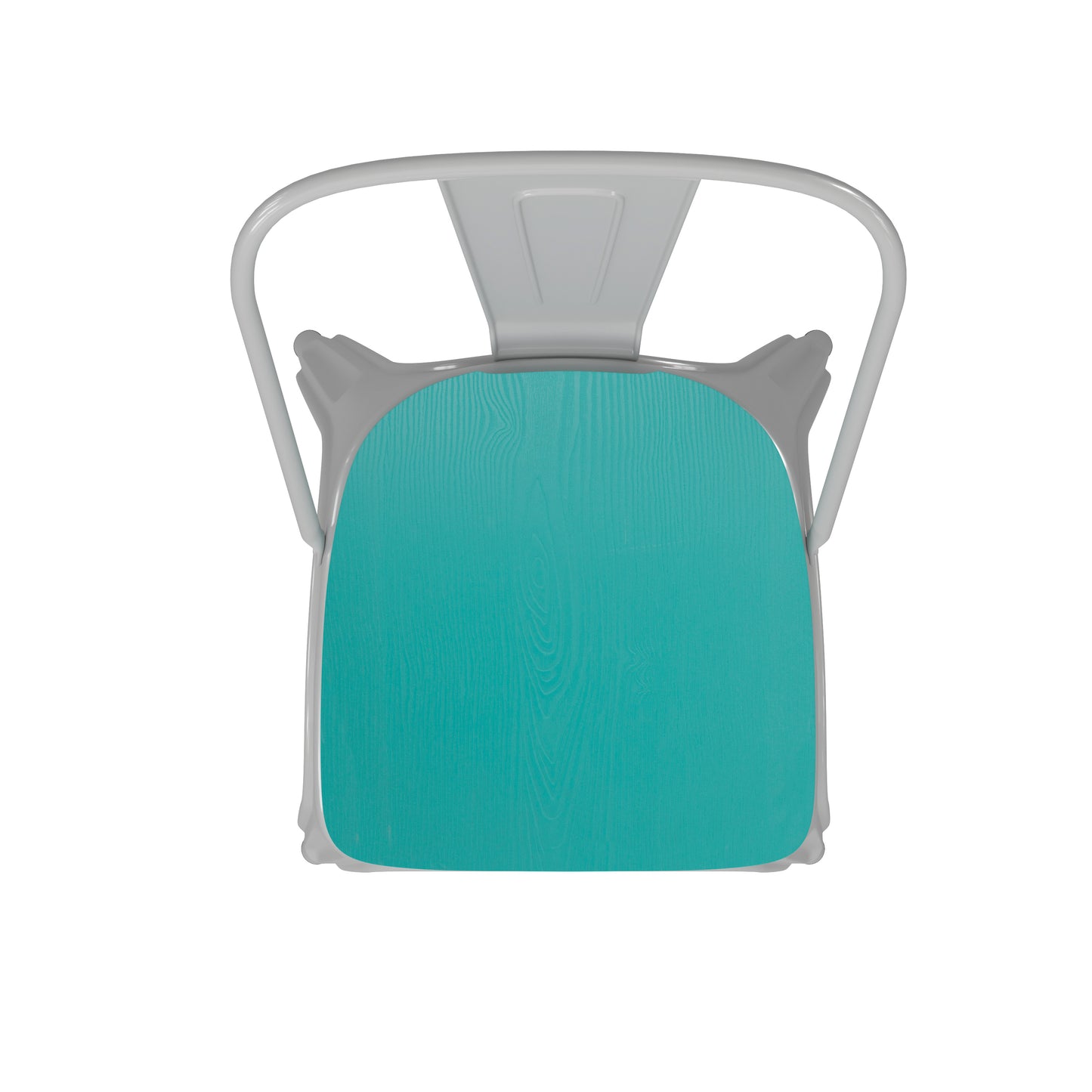 Perry Commercial Grade White Metal Indoor-Outdoor Stackable Chair with Mint Green Poly Resin Wood Seat Mint Green Seat/White Frame