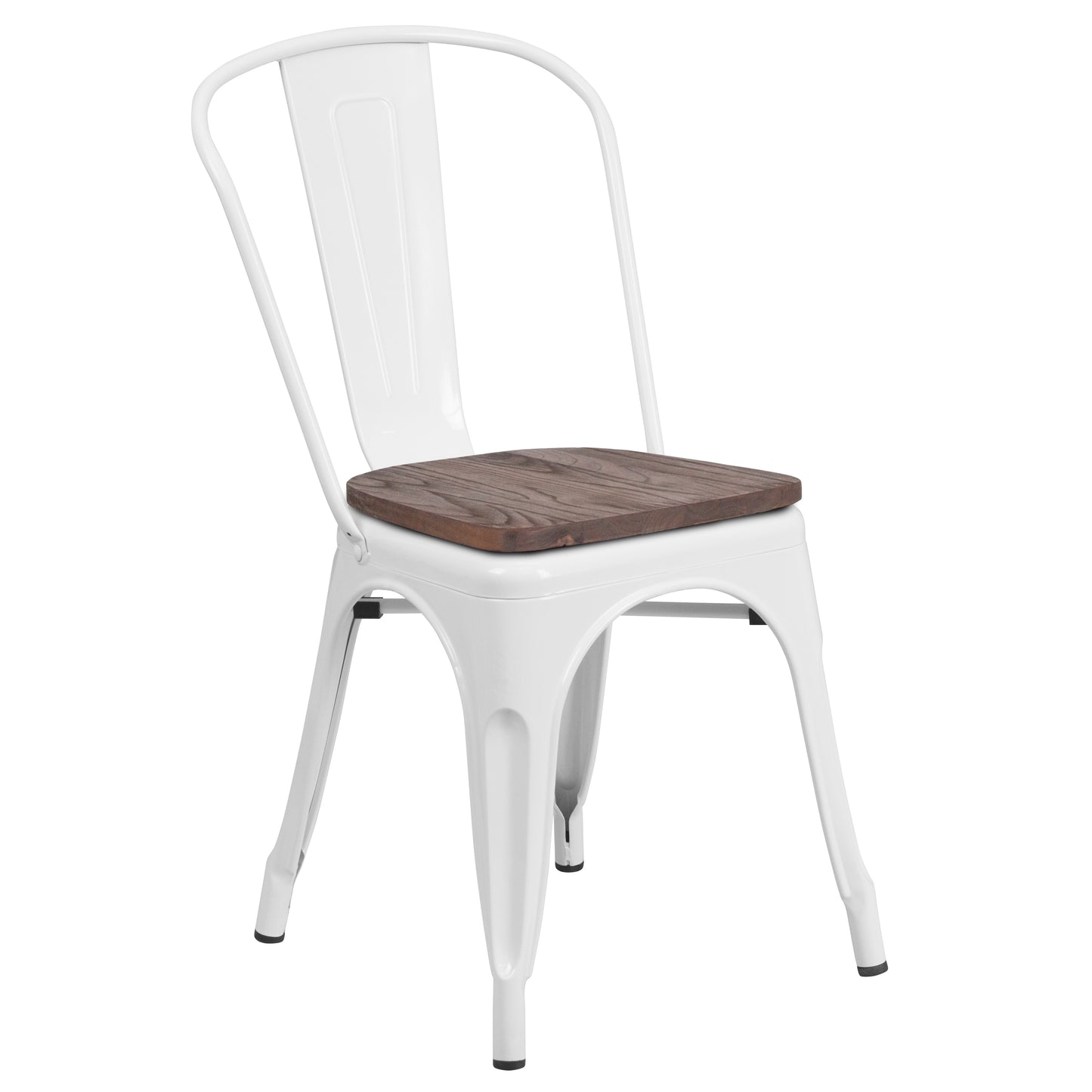 Perry White Metal Stackable Chair with Wood Seat White