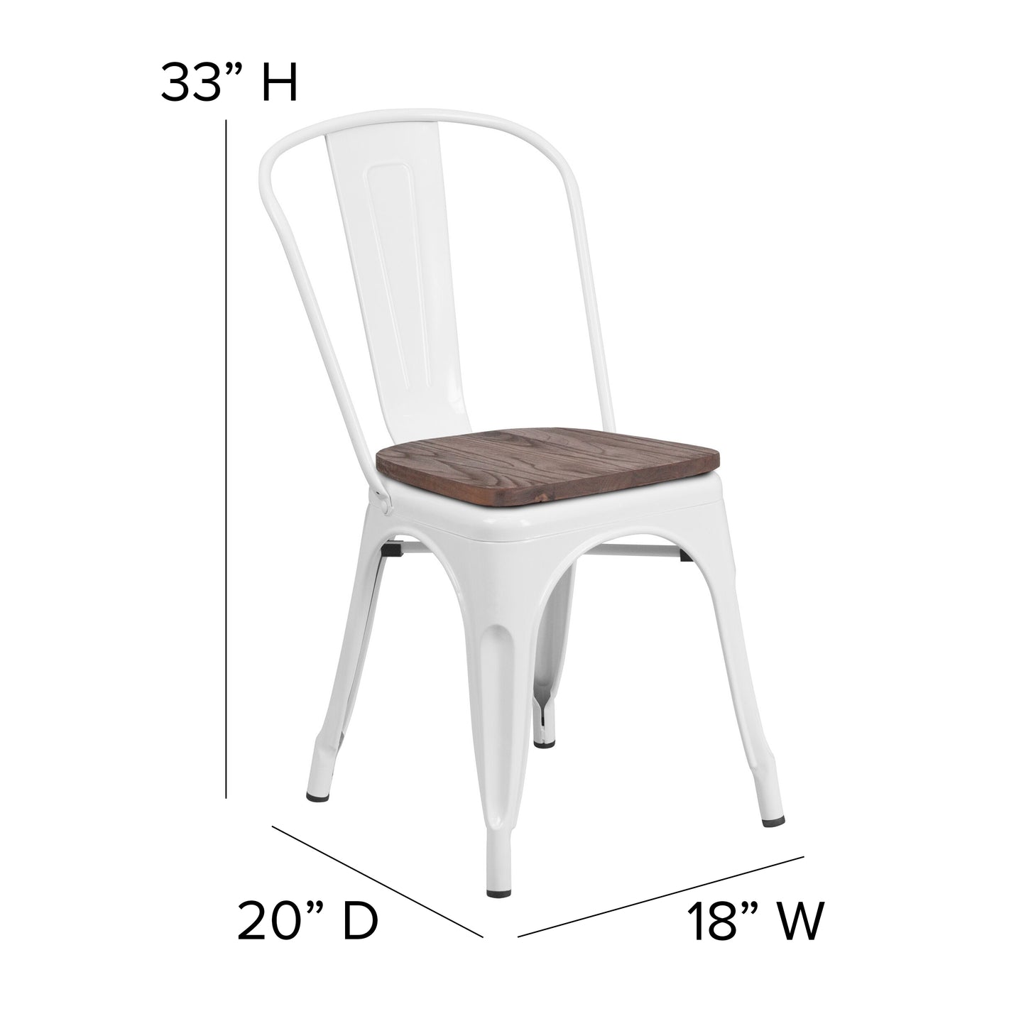 Perry White Metal Stackable Chair with Wood Seat White