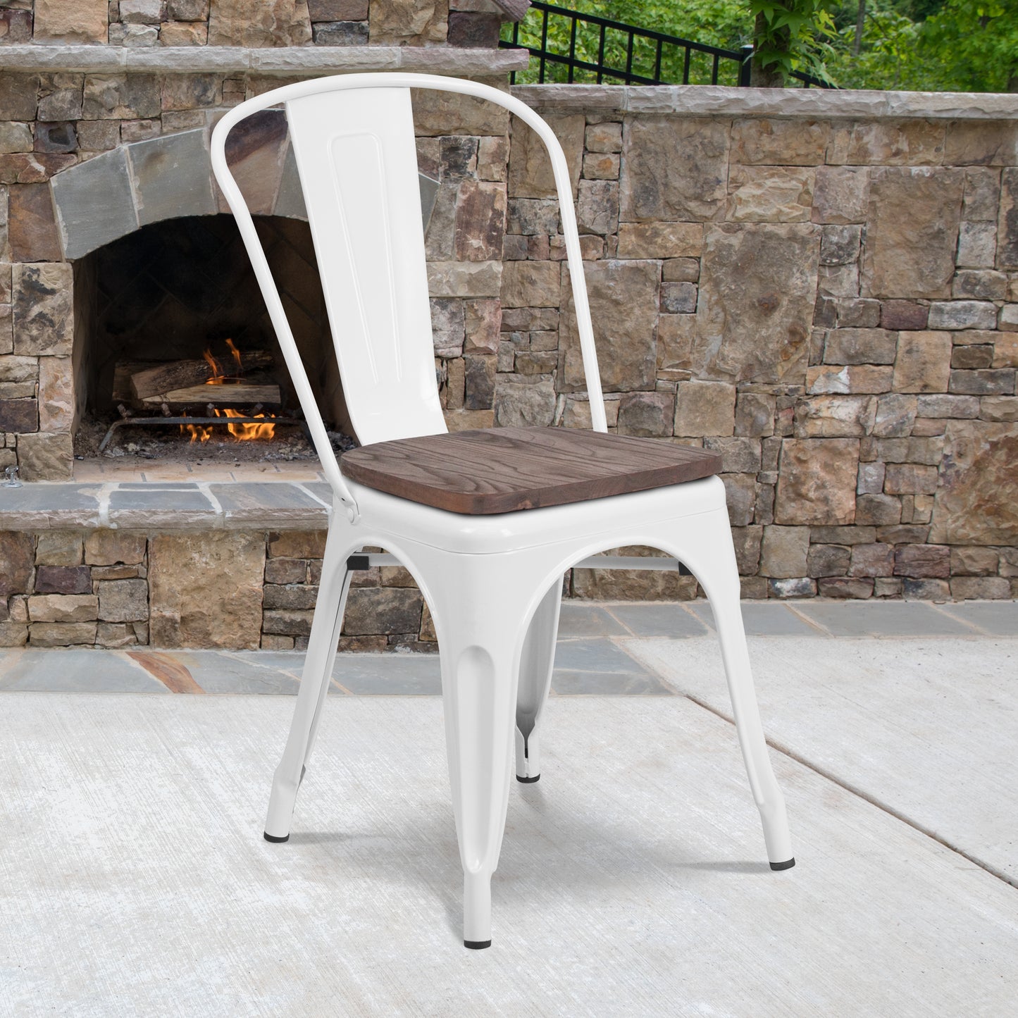 Perry White Metal Stackable Chair with Wood Seat White