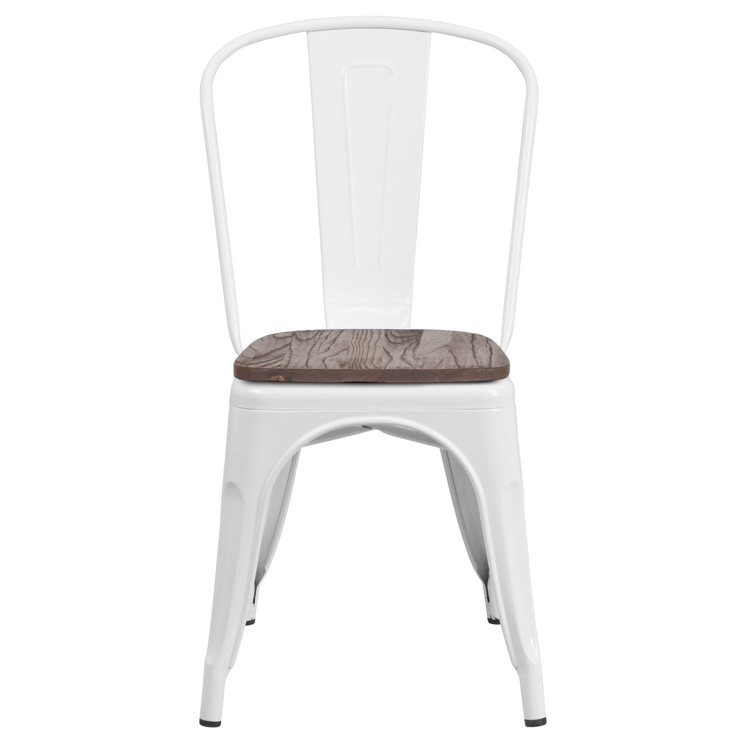 Perry White Metal Stackable Chair with Wood Seat White