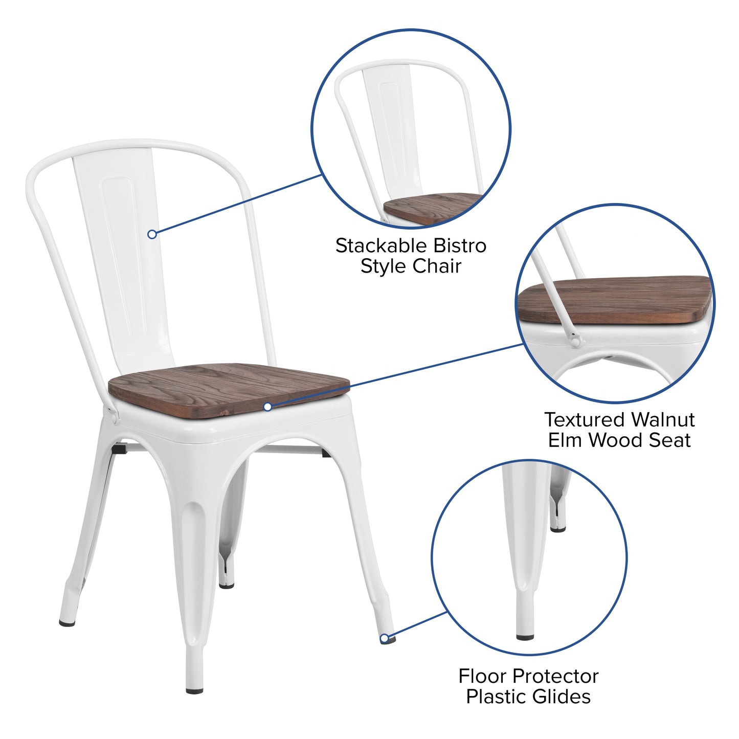 Perry White Metal Stackable Chair with Wood Seat White