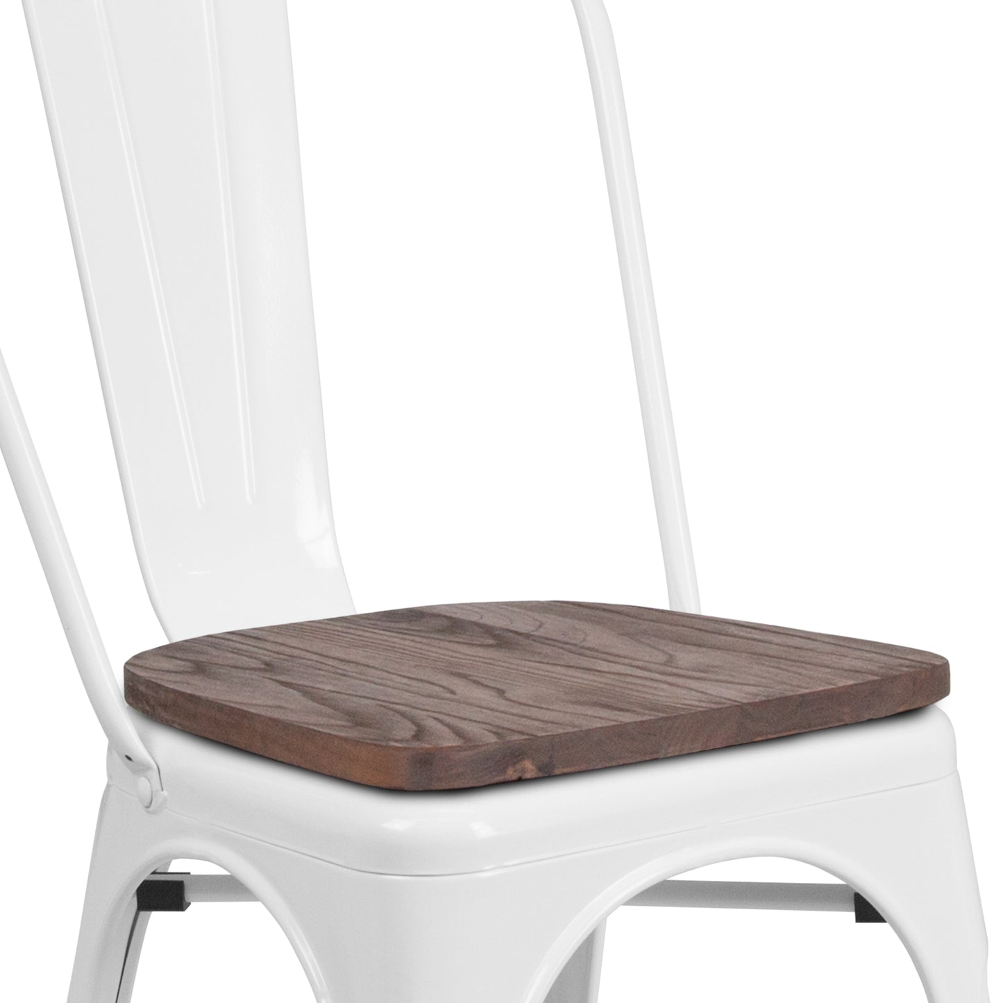 Perry White Metal Stackable Chair with Wood Seat White