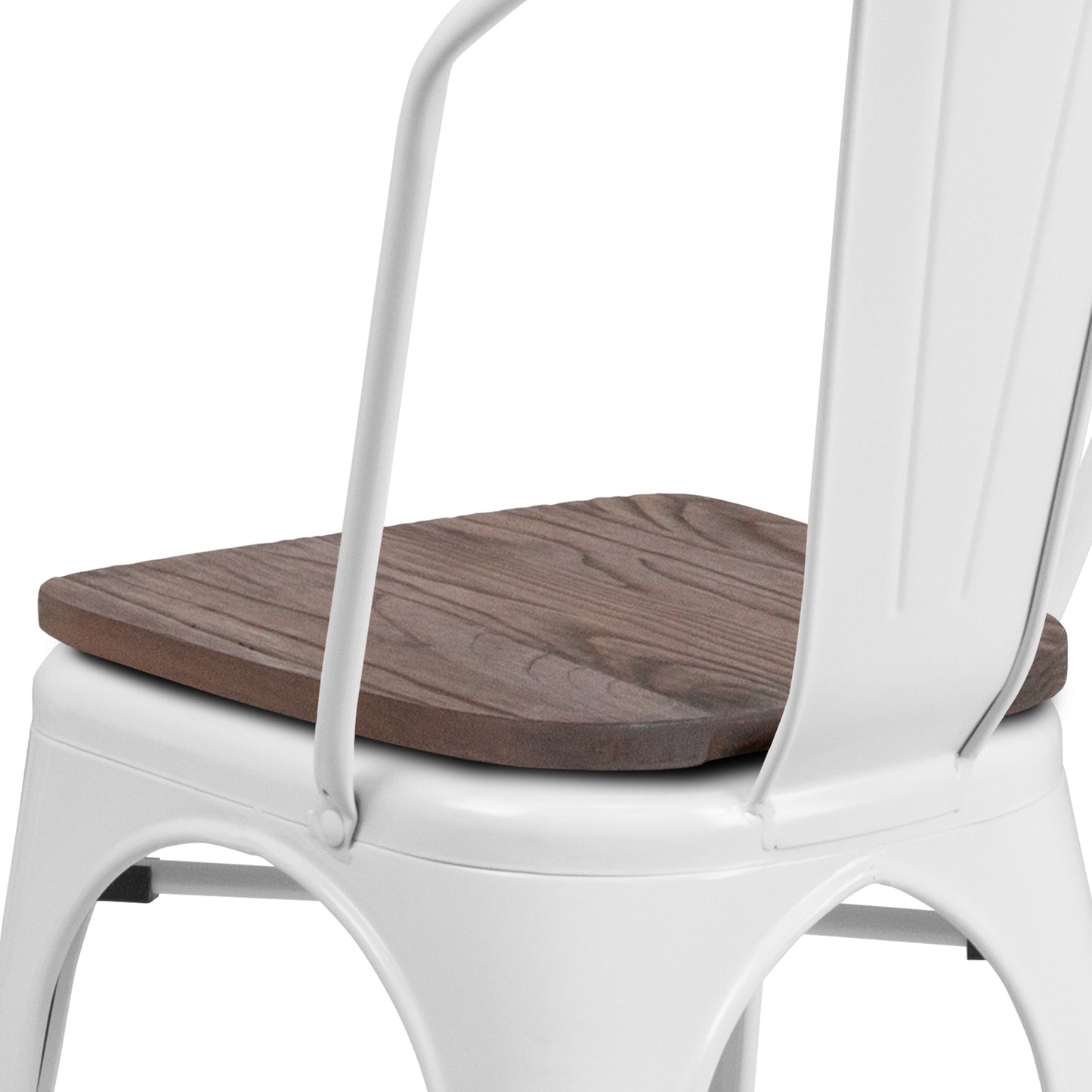 Perry White Metal Stackable Chair with Wood Seat White