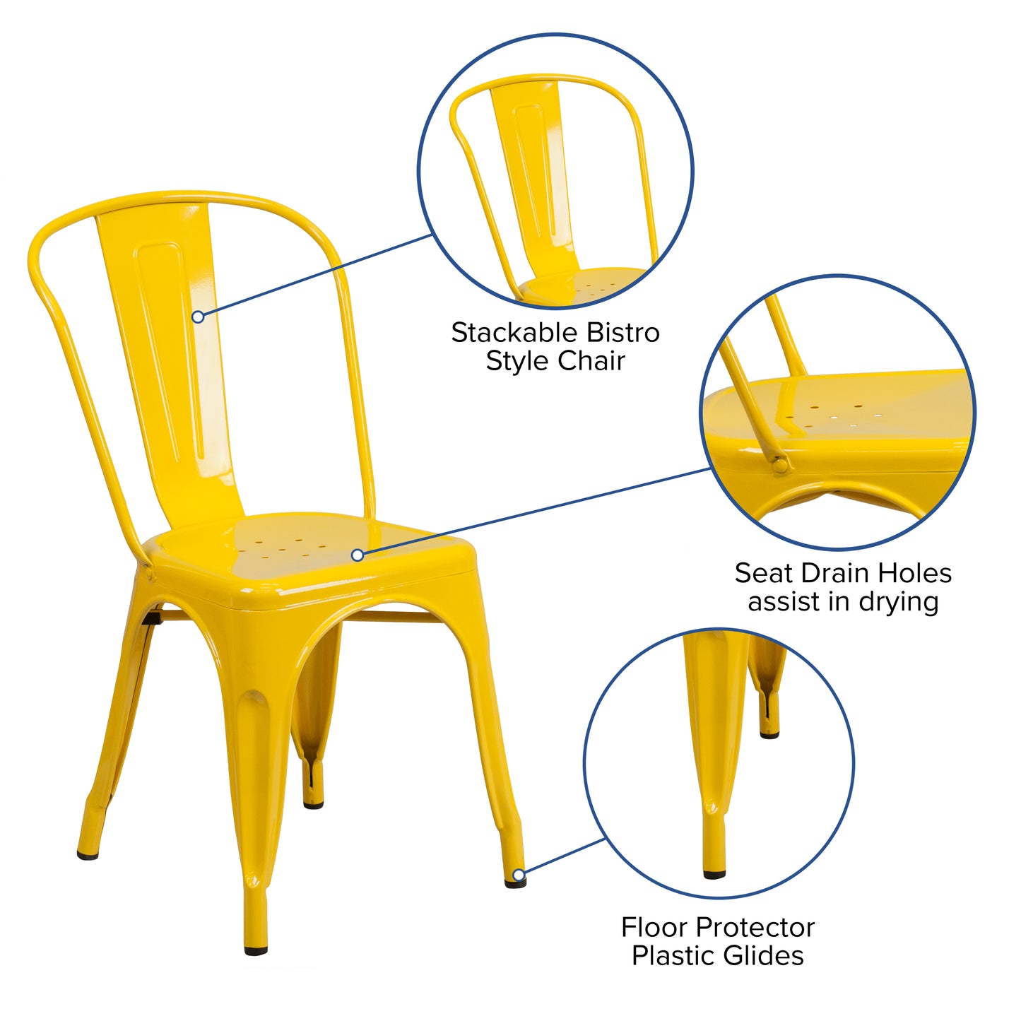 Foster Commercial Grade 31.5" Square Yellow Metal Indoor-Outdoor Table Set with 4 Stack Chairs Yellow ET-CT002-4-30-YL-GG