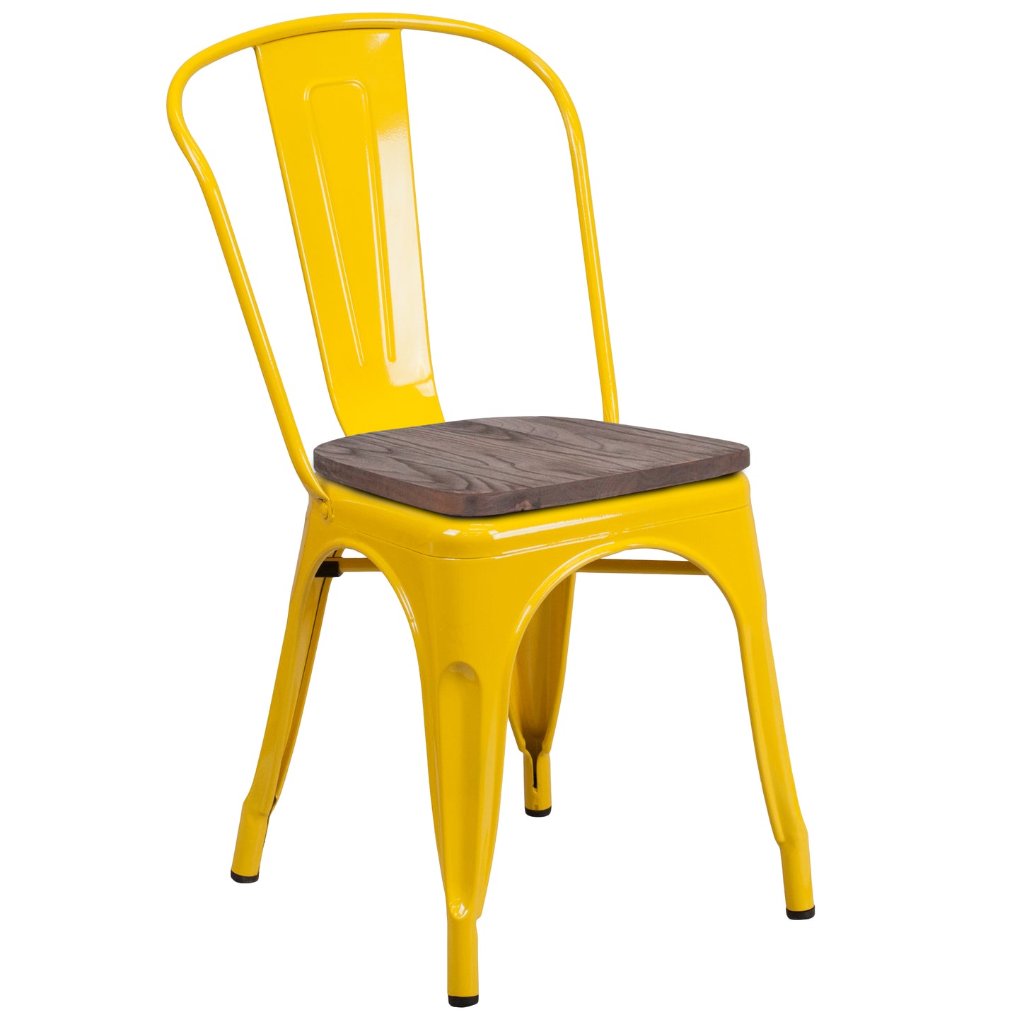 Perry Yellow Metal Stackable Chair with Wood Seat Yellow