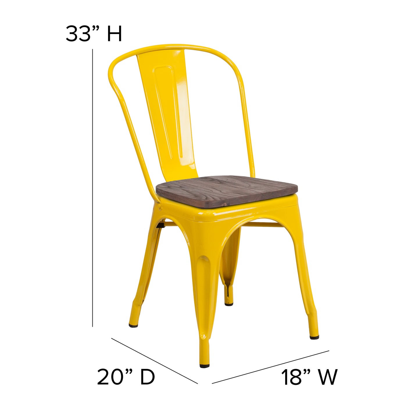 Perry Yellow Metal Stackable Chair with Wood Seat Yellow