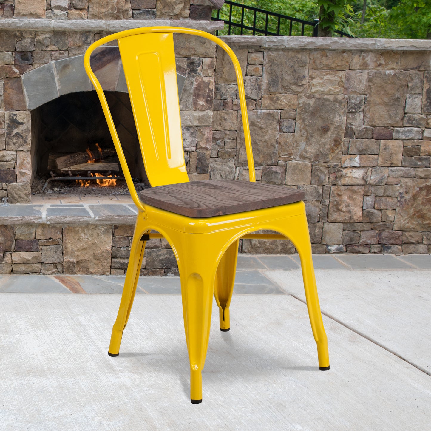 Perry Yellow Metal Stackable Chair with Wood Seat Yellow