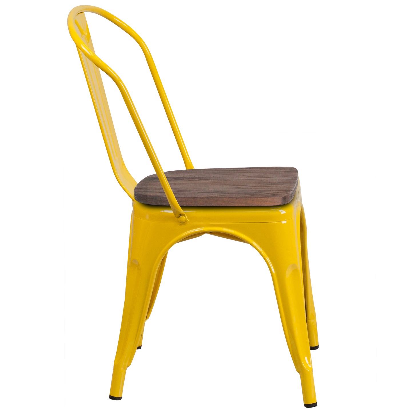 Perry Yellow Metal Stackable Chair with Wood Seat Yellow
