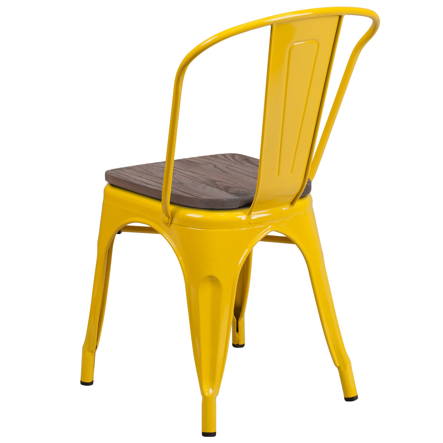 Perry Yellow Metal Stackable Chair with Wood Seat Yellow