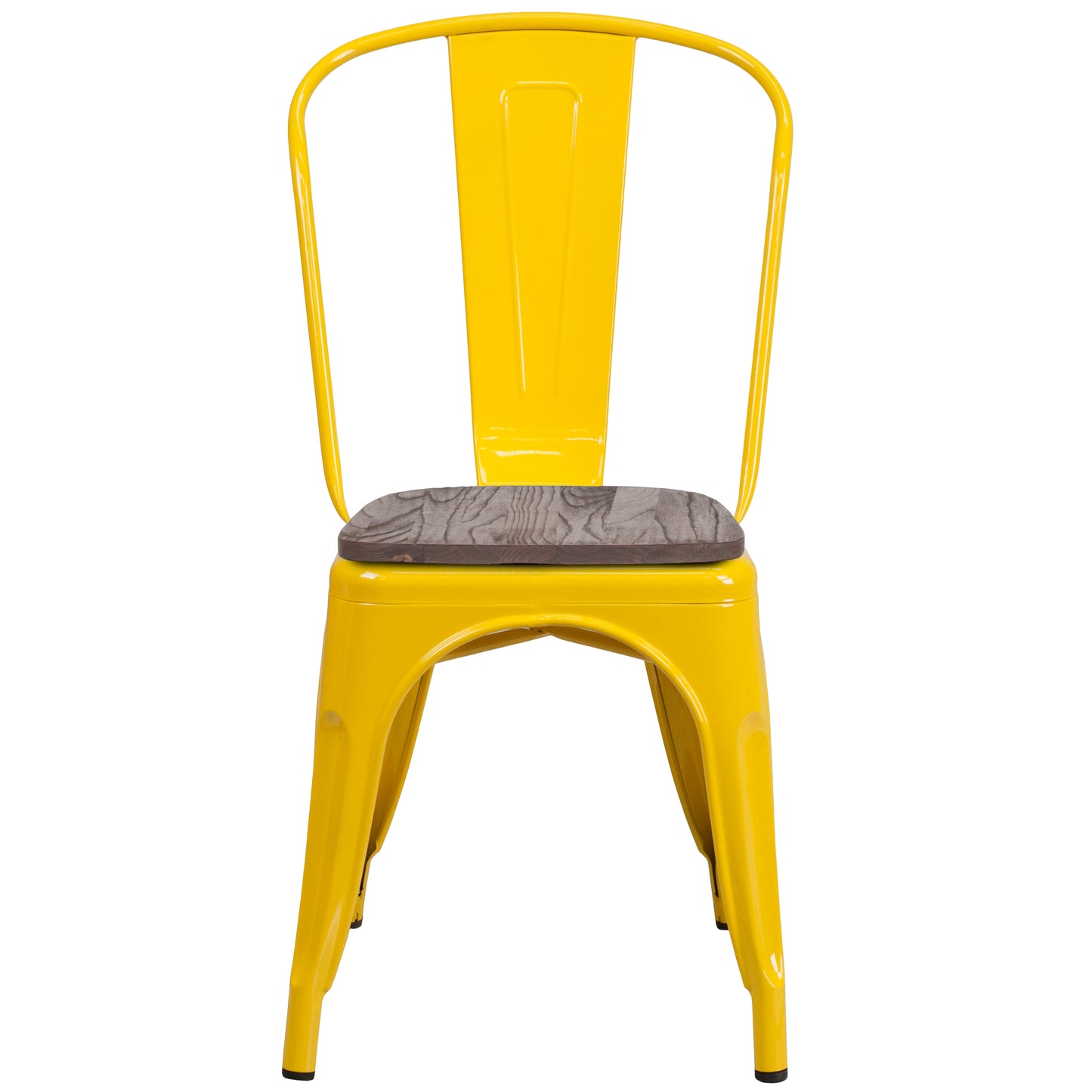 Perry Yellow Metal Stackable Chair with Wood Seat Yellow
