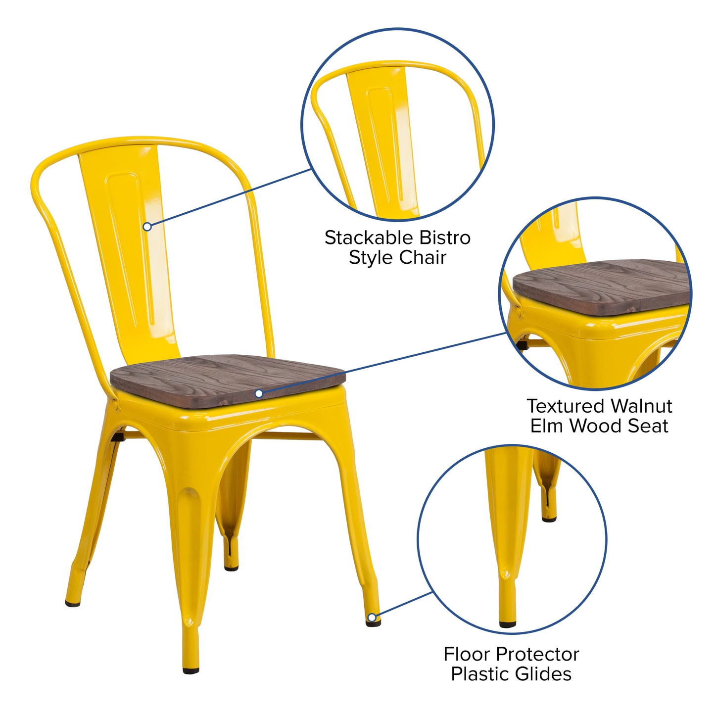 Perry Yellow Metal Stackable Chair with Wood Seat Yellow