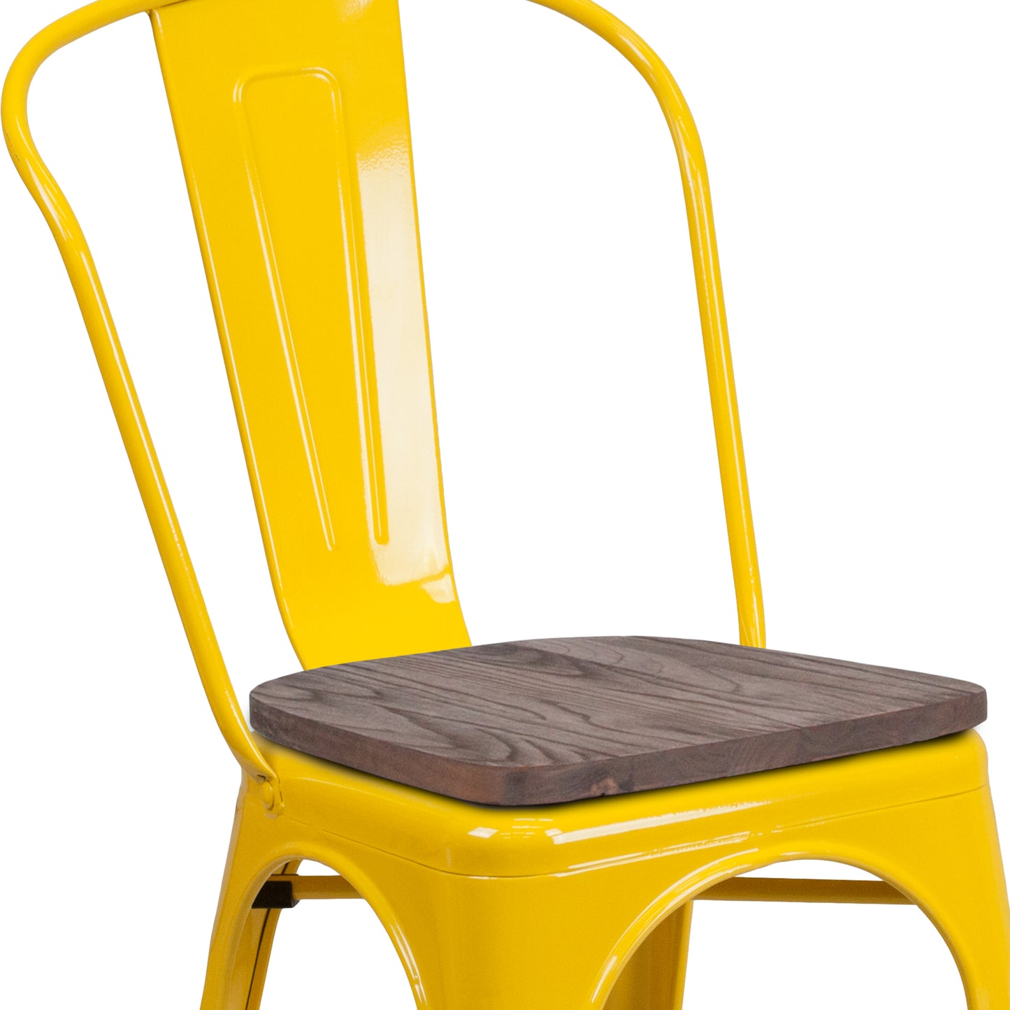 Perry Yellow Metal Stackable Chair with Wood Seat Yellow