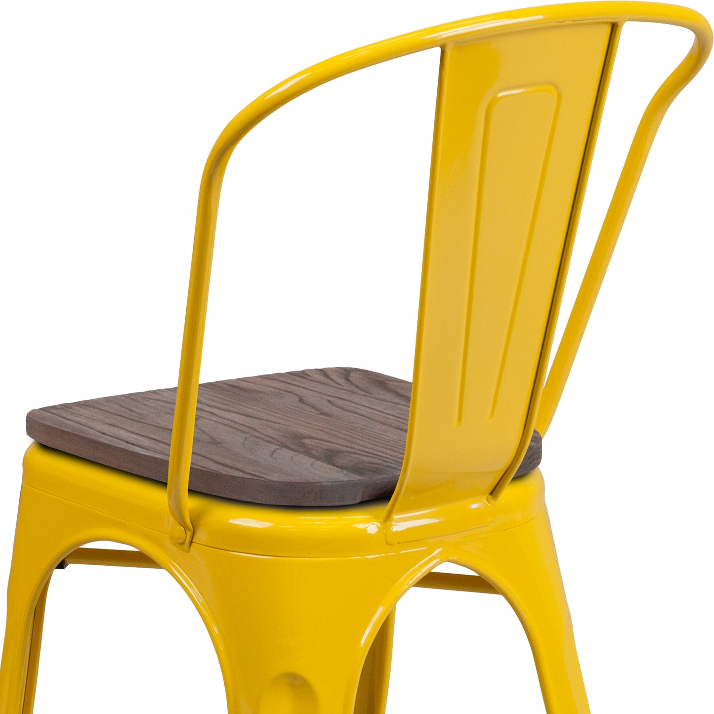 Perry Yellow Metal Stackable Chair with Wood Seat Yellow