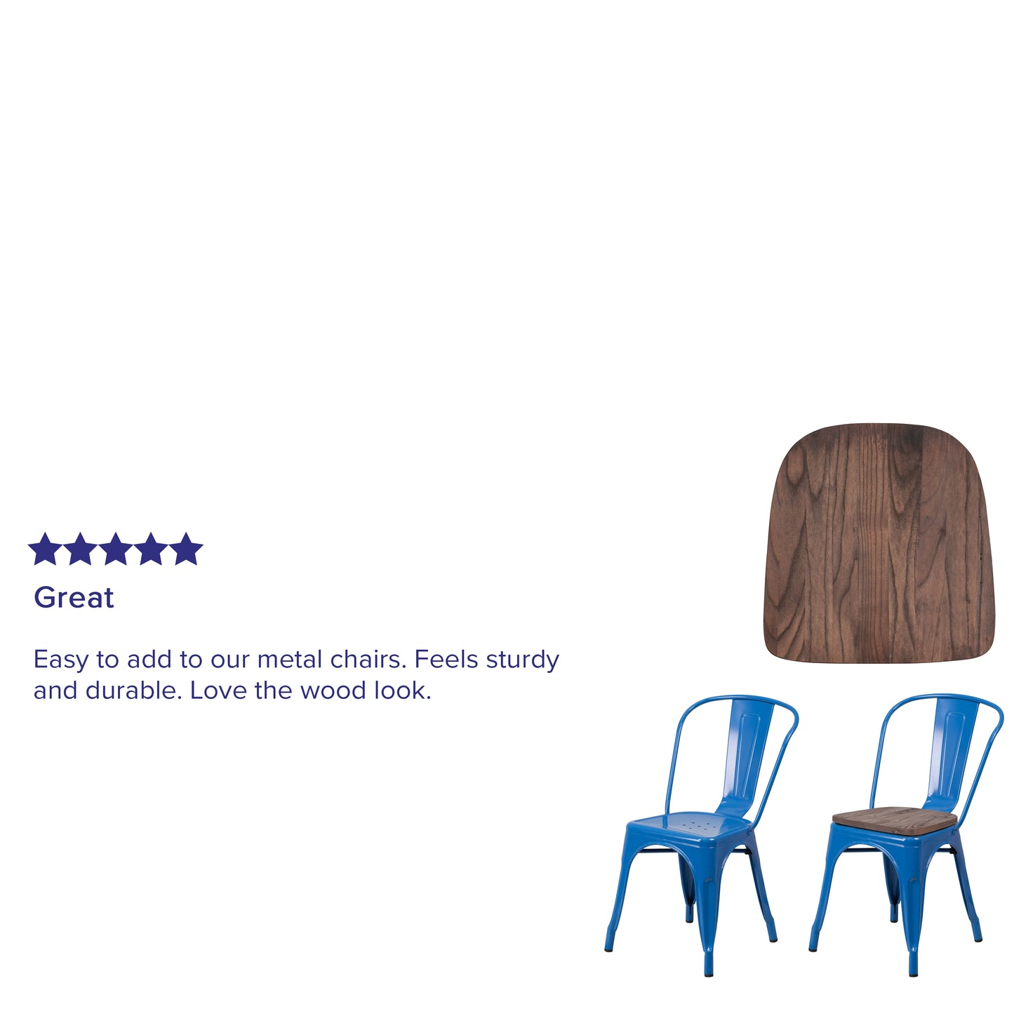 Perry Rustic Walnut Wood Seat for Colorful Metal Chairs Rustic Walnut CH-31230M1D-GG