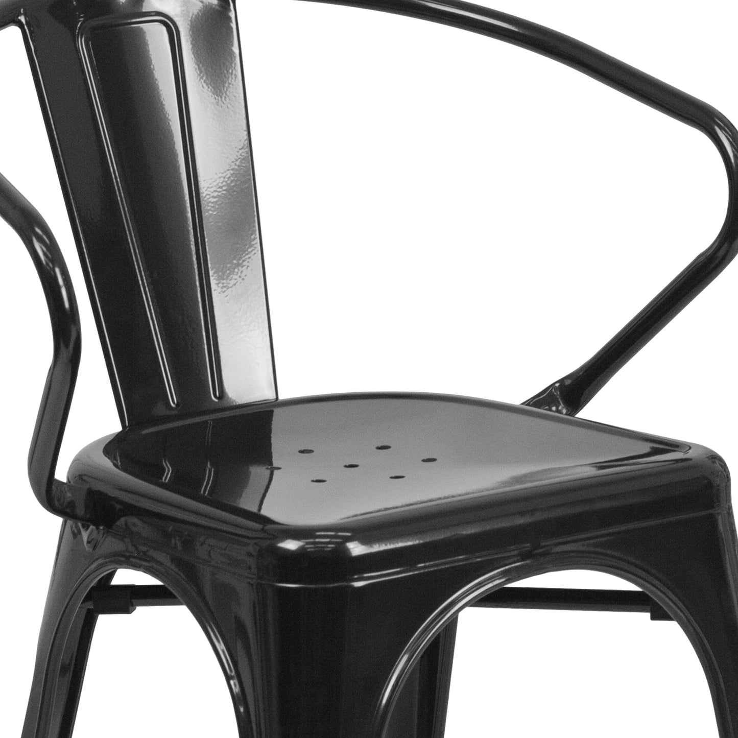 Luna Commercial Grade Black Metal Indoor-Outdoor Chair with Arms Black