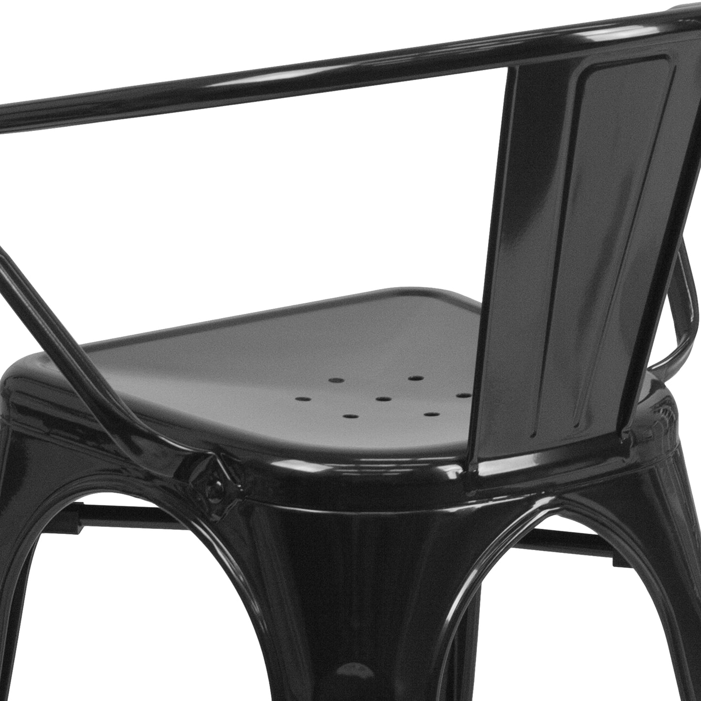 Luna Commercial Grade Black Metal Indoor-Outdoor Chair with Arms Black