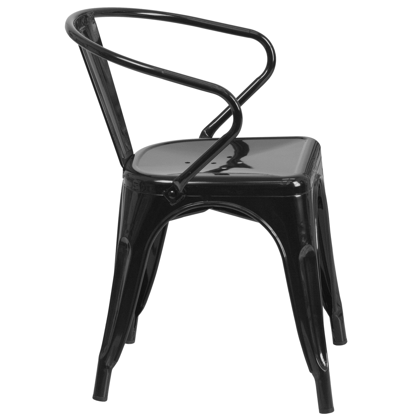 Luna Commercial Grade Black Metal Indoor-Outdoor Chair with Arms Black