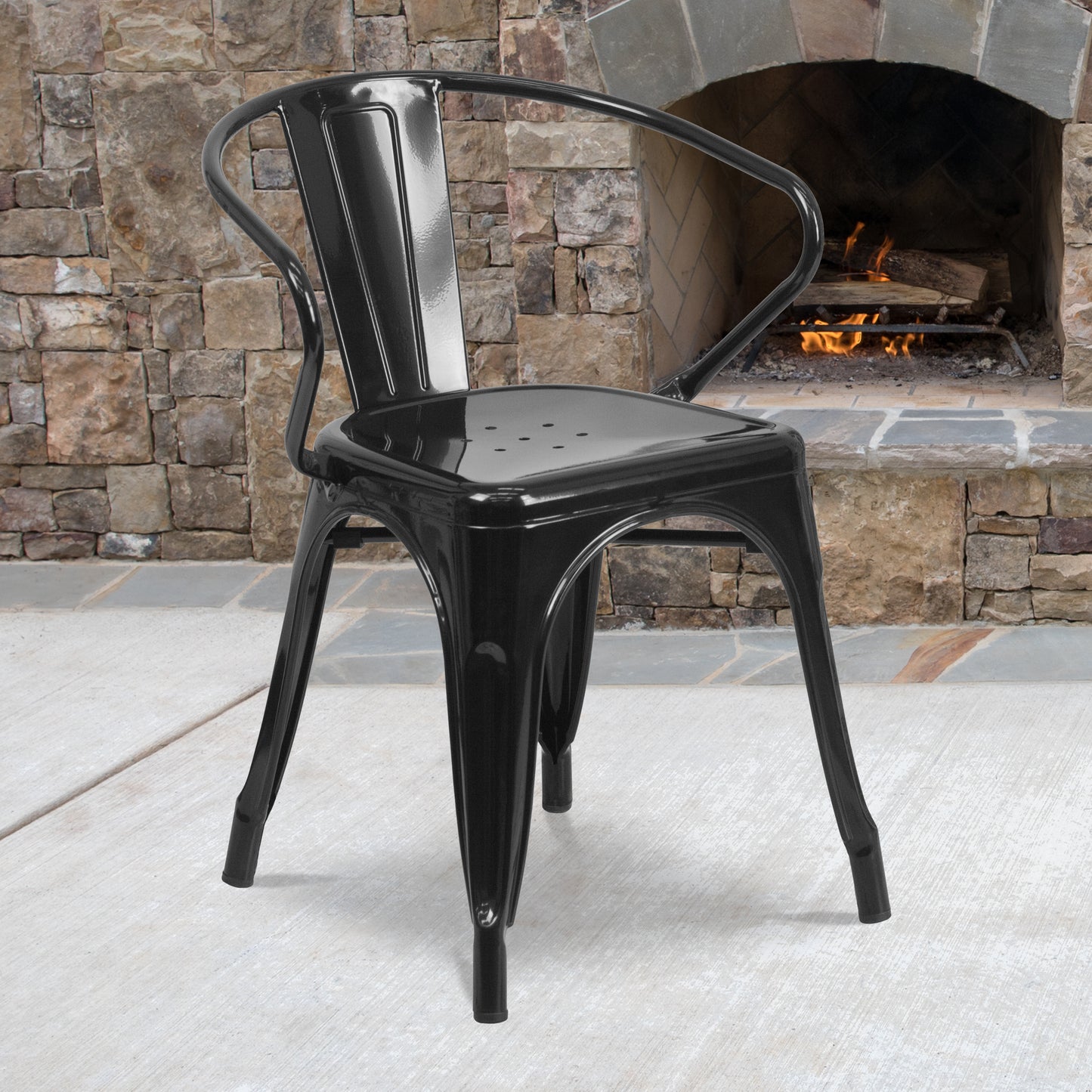Luna Commercial Grade Black Metal Indoor-Outdoor Chair with Arms Black