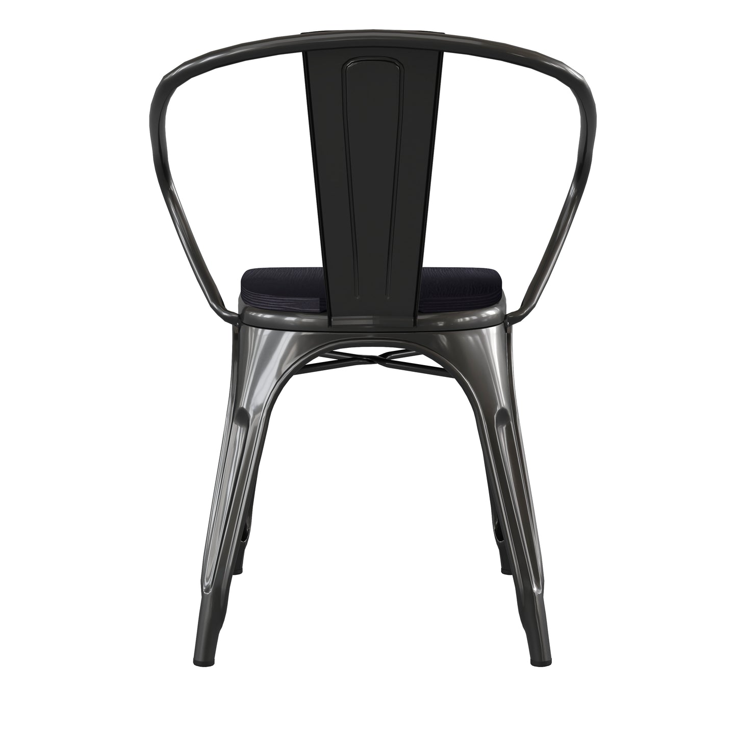 Luna Commercial Grade Black Metal Indoor-Outdoor Chair with Arms with Black Poly Resin Wood Seat Black Seat/Black Frame