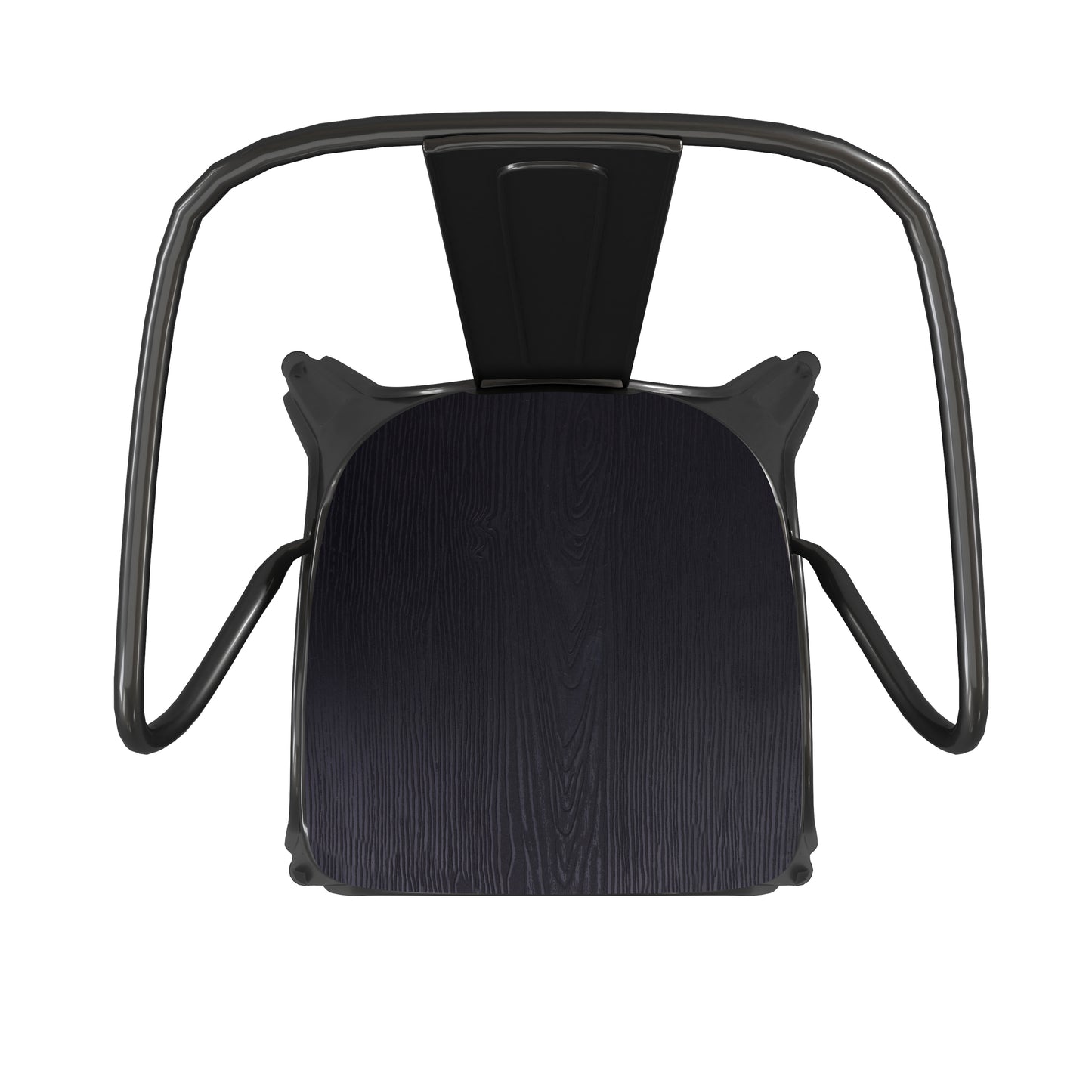 Luna Commercial Grade Black Metal Indoor-Outdoor Chair with Arms with Black Poly Resin Wood Seat Black Seat/Black Frame