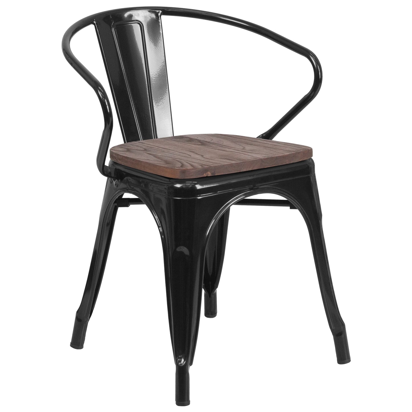 Luna Black Metal Chair with Wood Seat and Arms Black
