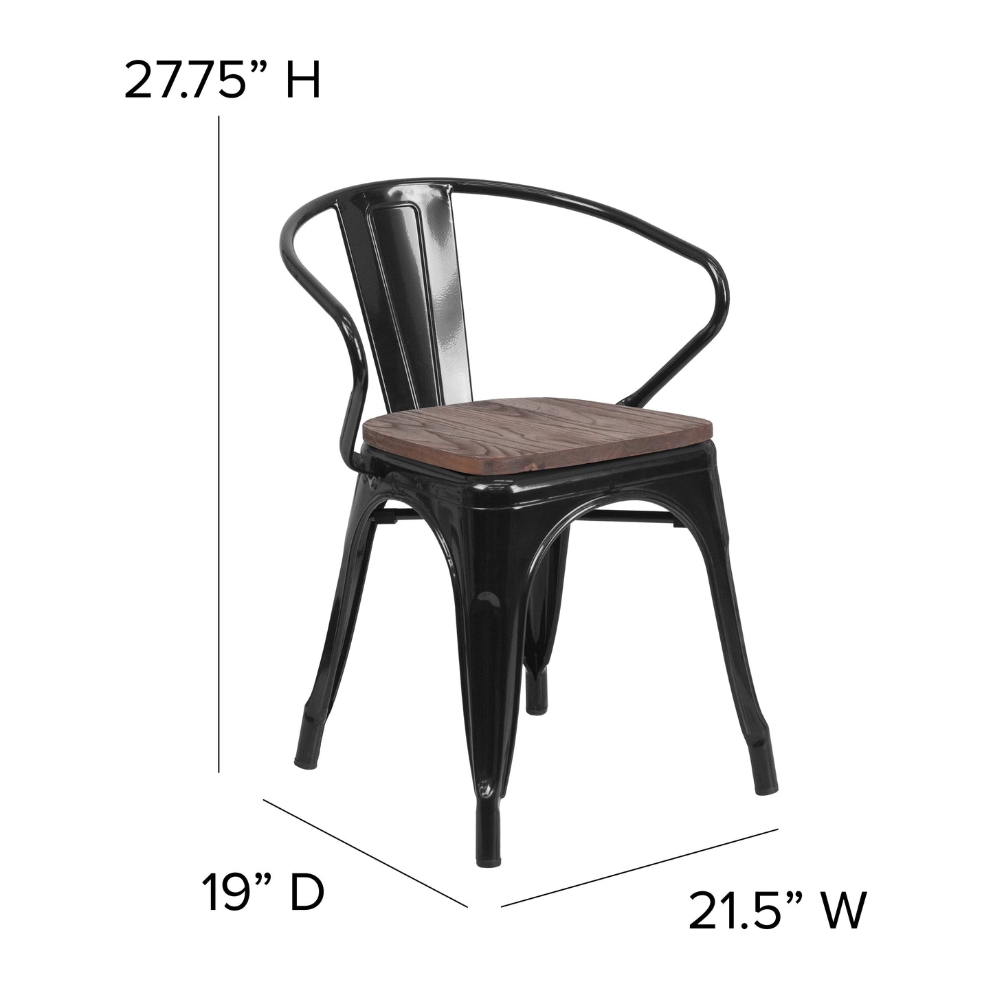 Luna Black Metal Chair with Wood Seat and Arms Black