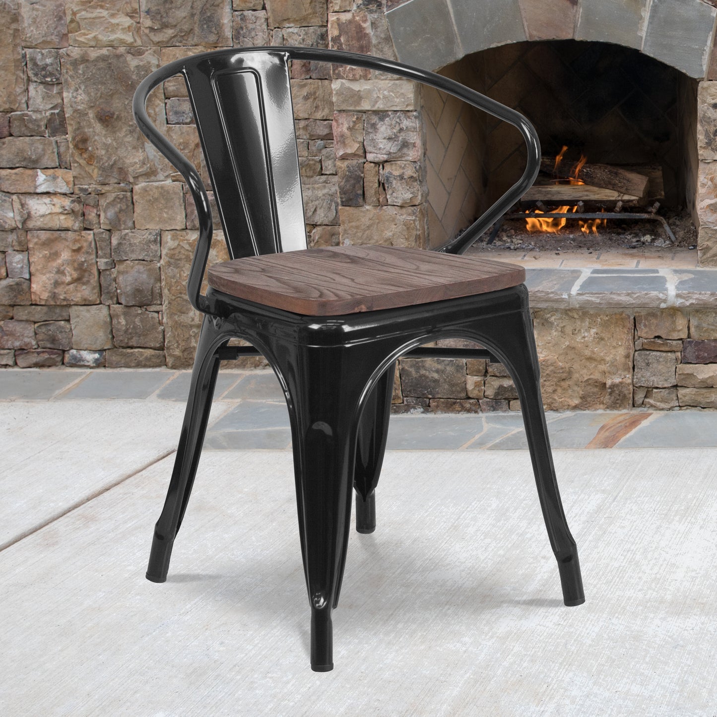 Luna Black Metal Chair with Wood Seat and Arms Black