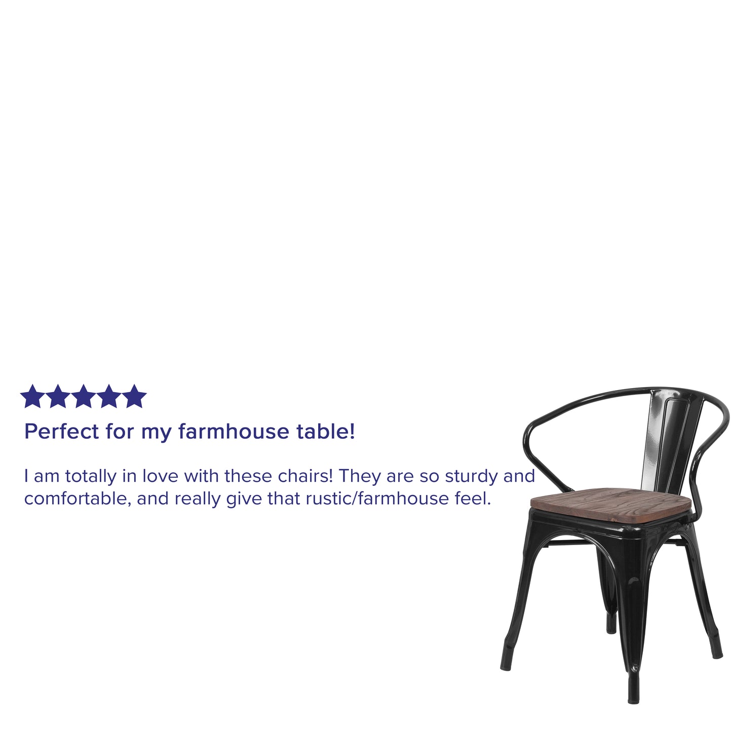 Luna Black Metal Chair with Wood Seat and Arms Black