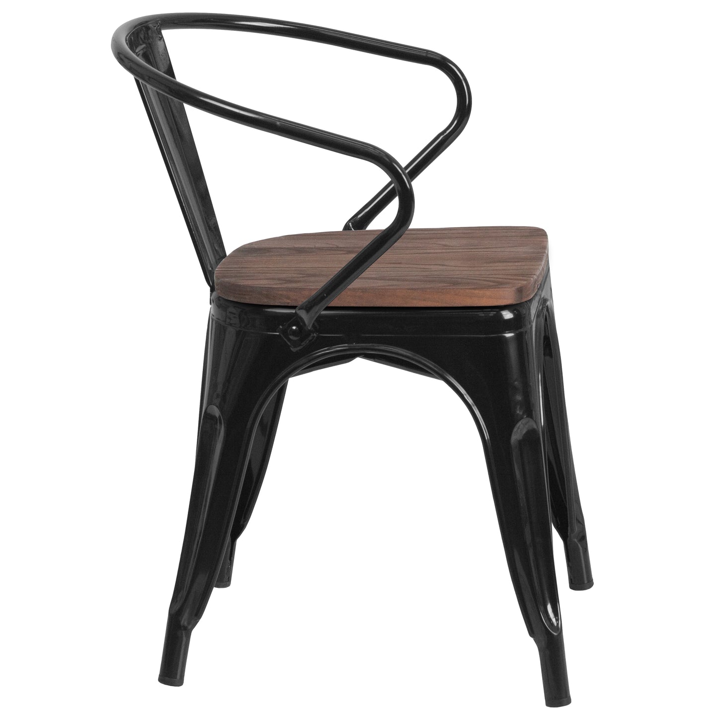 Luna Black Metal Chair with Wood Seat and Arms Black