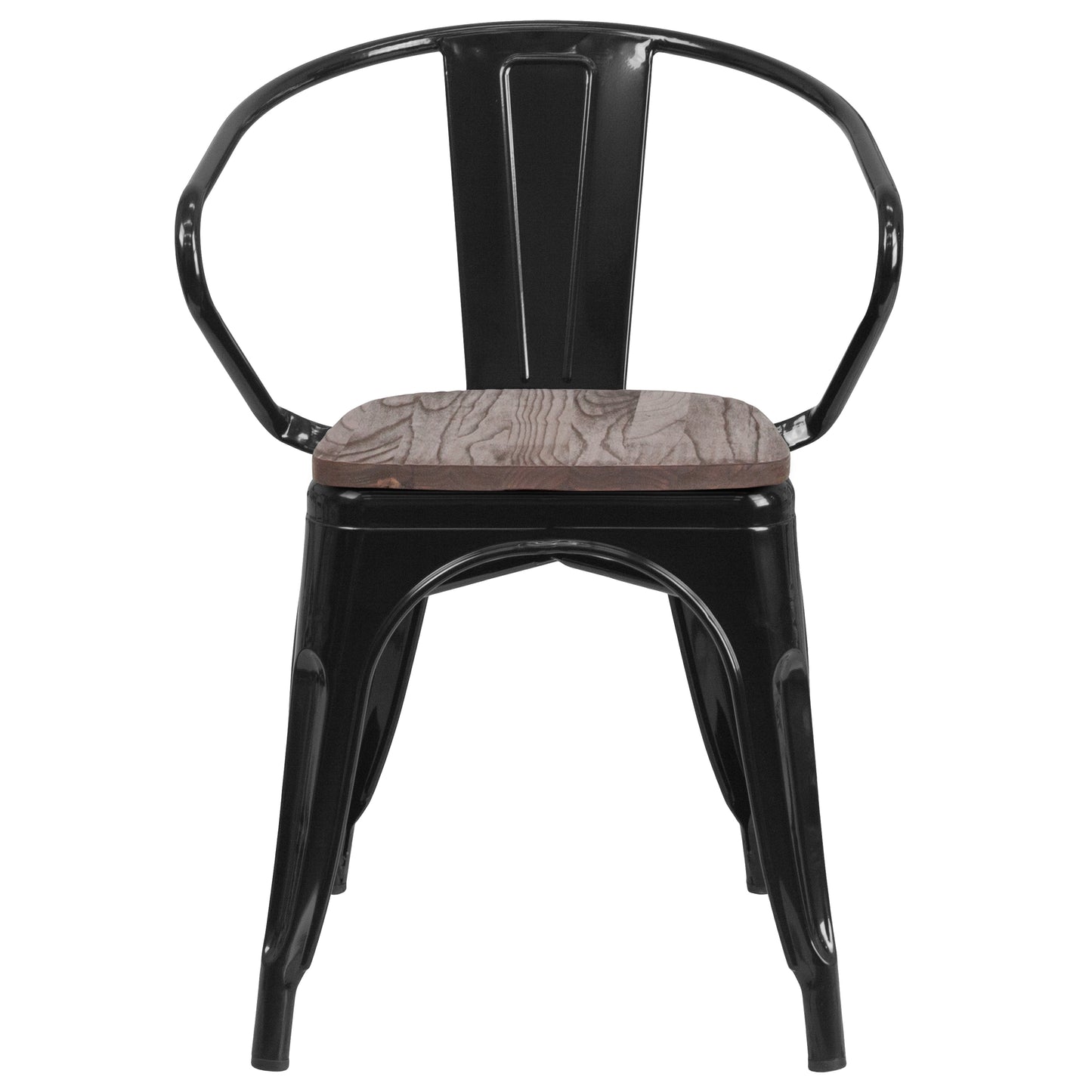 Luna Black Metal Chair with Wood Seat and Arms Black