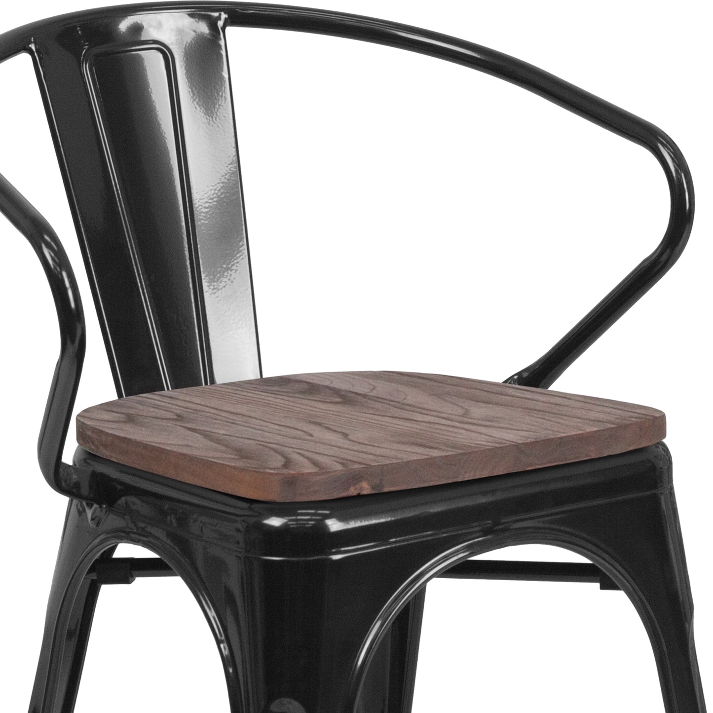 Luna Black Metal Chair with Wood Seat and Arms Black