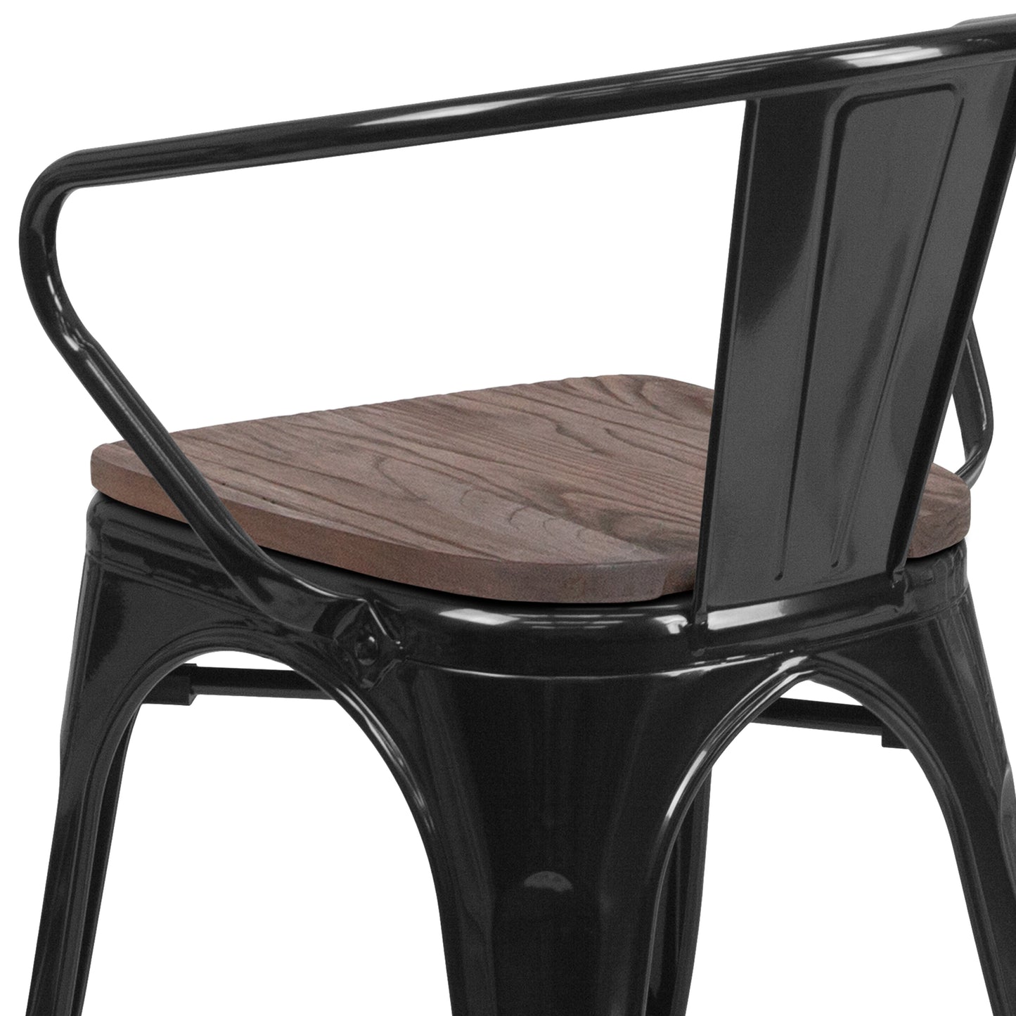 Luna Black Metal Chair with Wood Seat and Arms Black