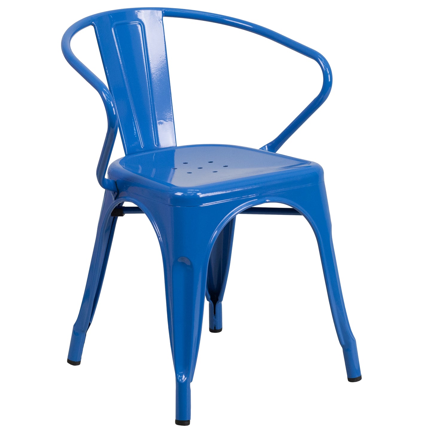 Luna Commercial Grade Blue Metal Indoor-Outdoor Chair with Arms Blue