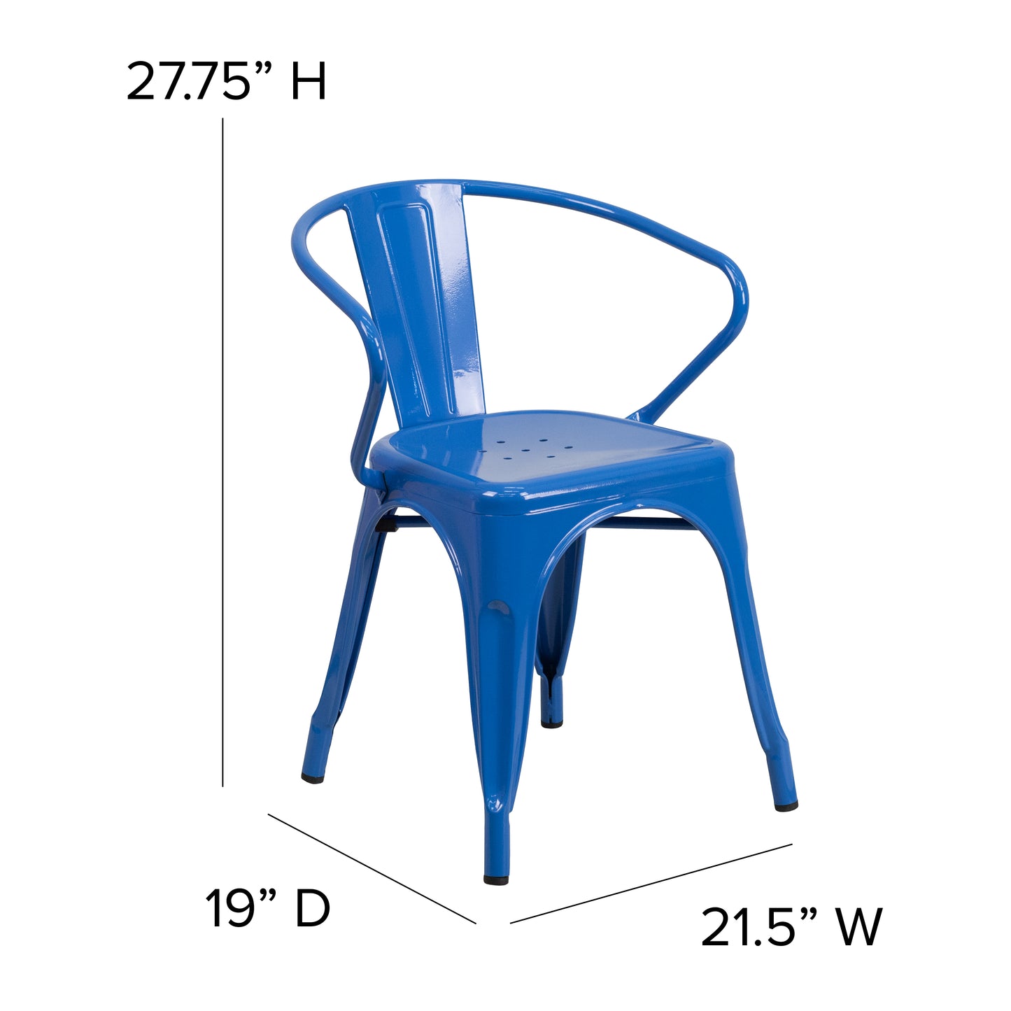 Luna Commercial Grade Blue Metal Indoor-Outdoor Chair with Arms Blue