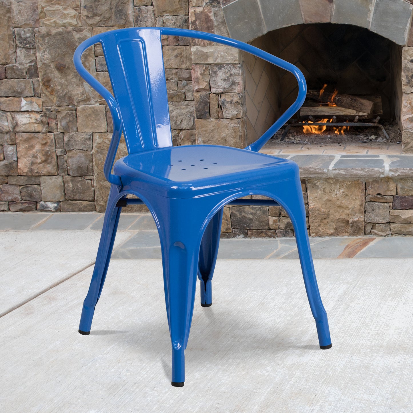 Luna Commercial Grade Blue Metal Indoor-Outdoor Chair with Arms Blue