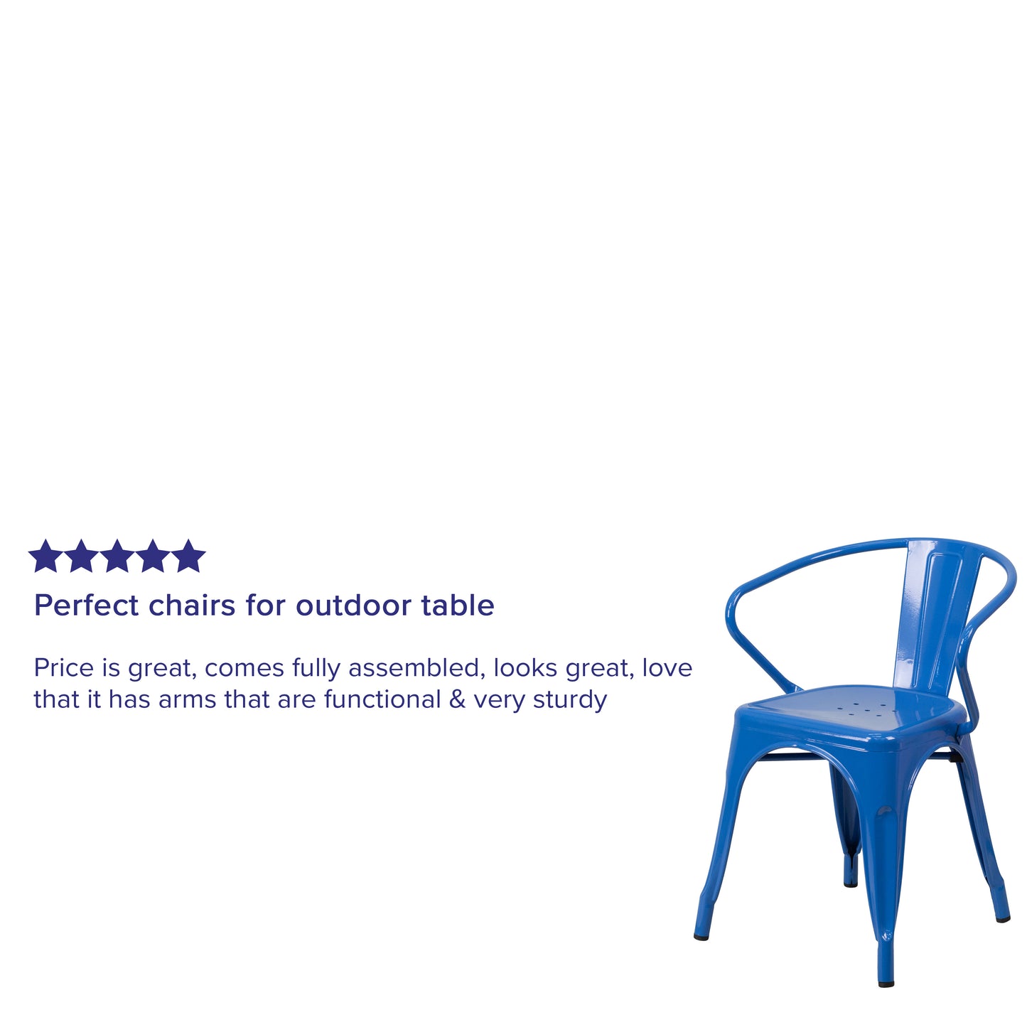 Luna Commercial Grade Blue Metal Indoor-Outdoor Chair with Arms Blue
