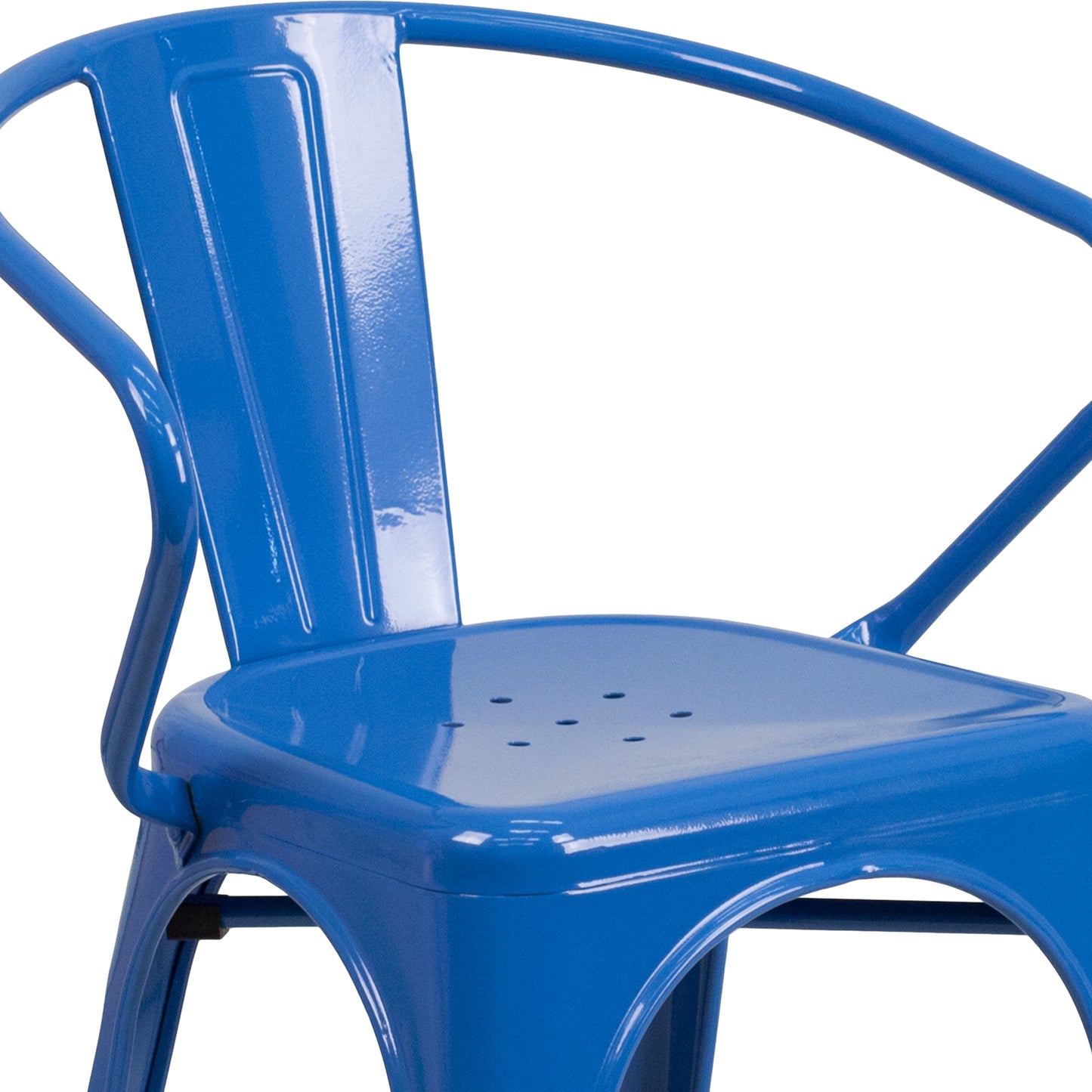 Luna Commercial Grade Blue Metal Indoor-Outdoor Chair with Arms Blue