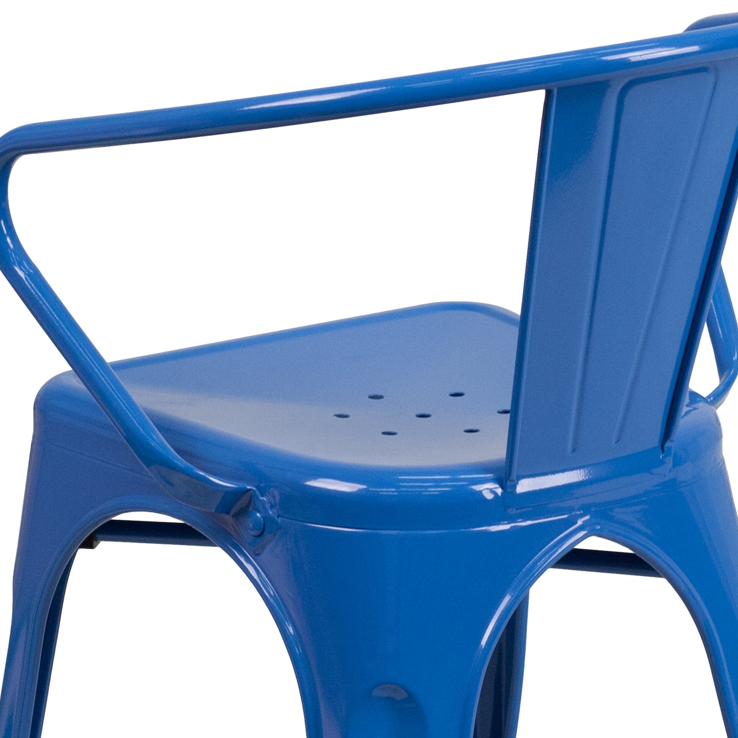 Luna Commercial Grade Blue Metal Indoor-Outdoor Chair with Arms Blue