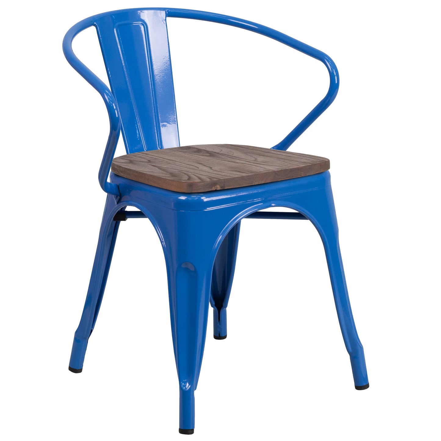 Luna Blue Metal Chair with Wood Seat and Arms Blue