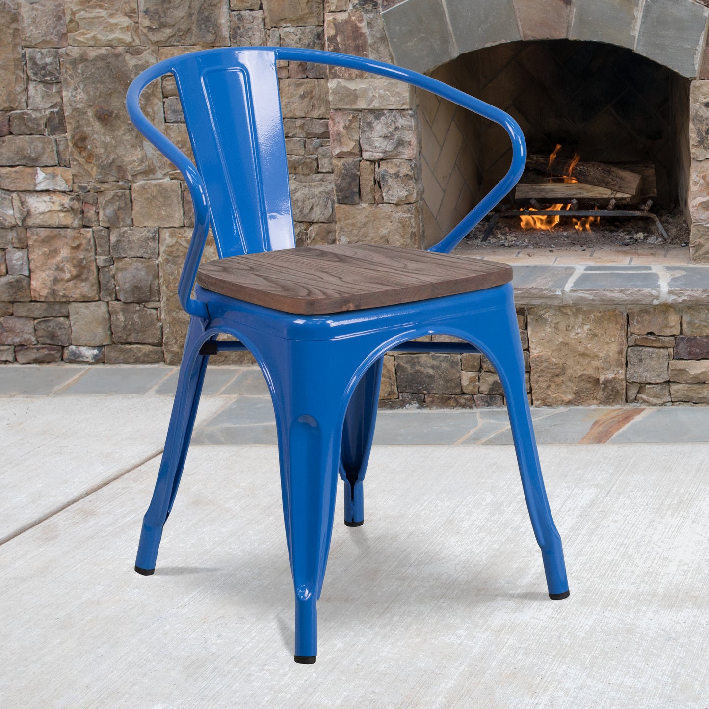 Luna Blue Metal Chair with Wood Seat and Arms Blue