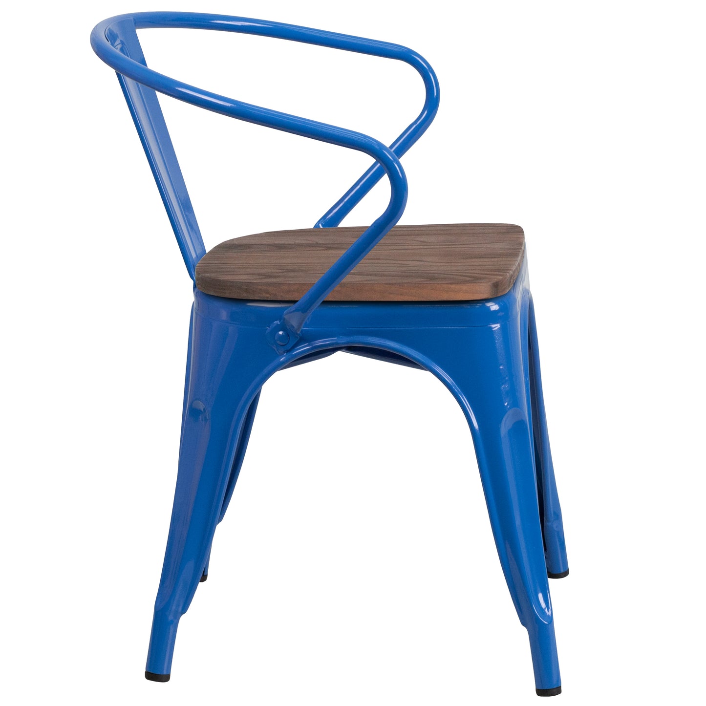 Luna Blue Metal Chair with Wood Seat and Arms Blue