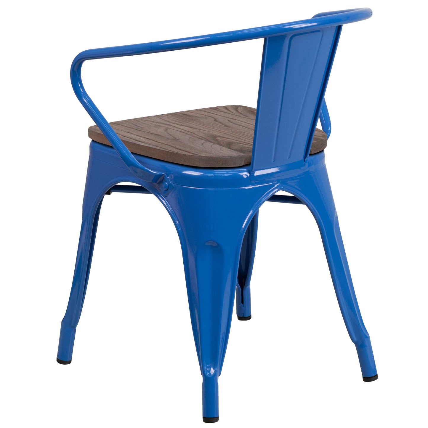 Luna Blue Metal Chair with Wood Seat and Arms Blue
