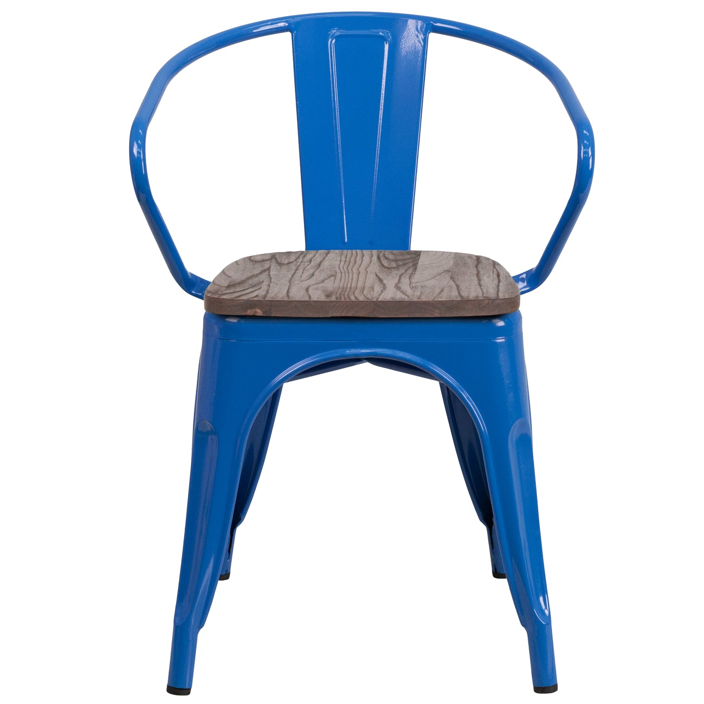 Luna Blue Metal Chair with Wood Seat and Arms Blue