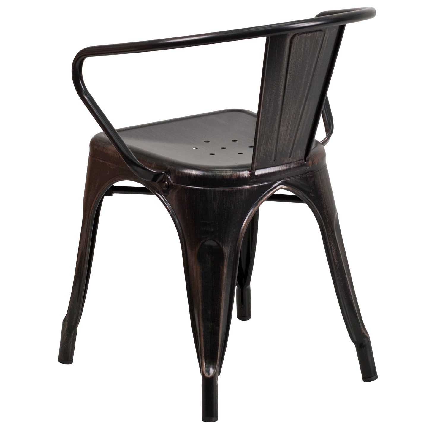 Luna Commercial Grade Black-Antique Gold Metal Indoor-Outdoor Chair with Arms Black-Antique Gold
