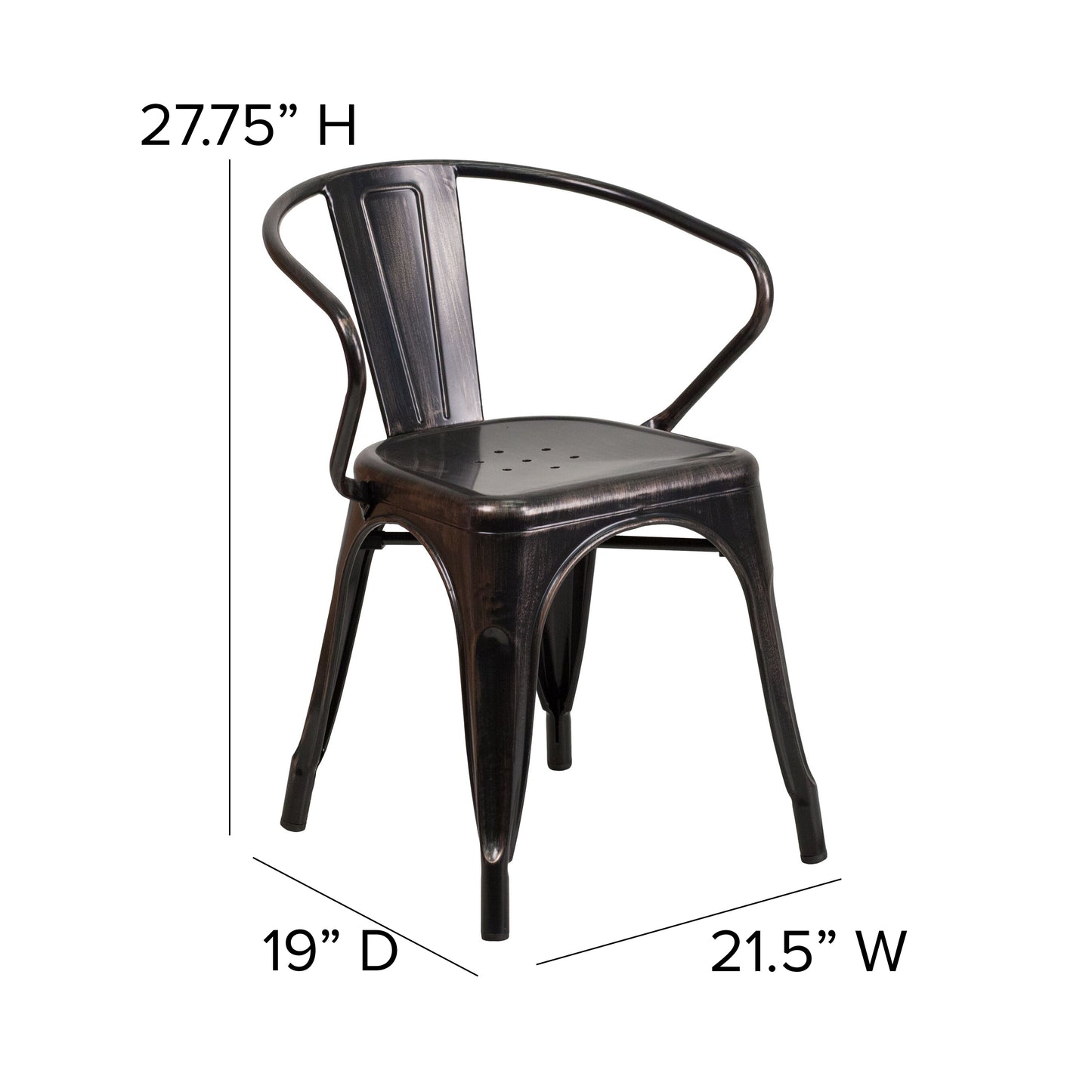 Luna Commercial Grade Black-Antique Gold Metal Indoor-Outdoor Chair with Arms Black-Antique Gold