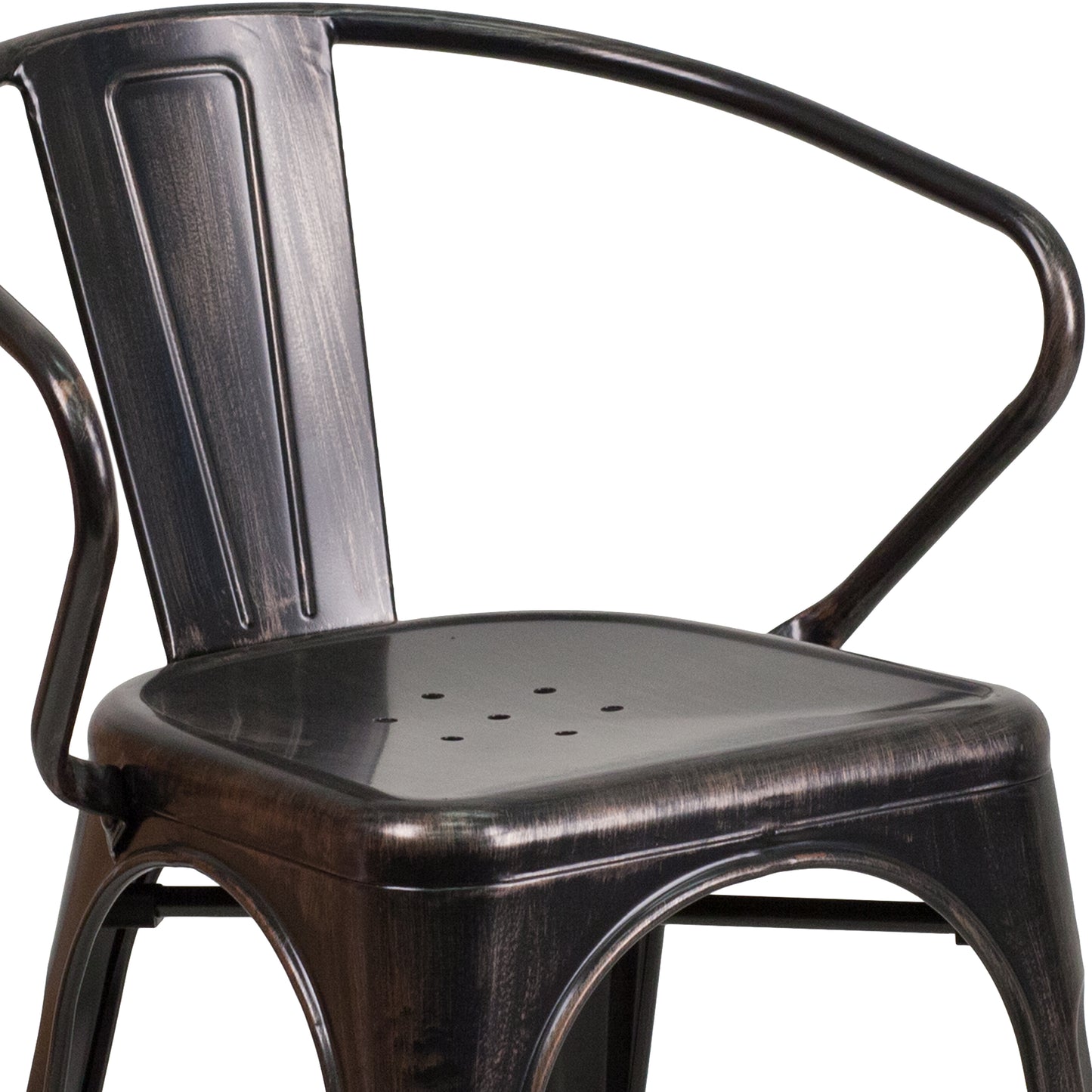 Luna Commercial Grade Black-Antique Gold Metal Indoor-Outdoor Chair with Arms Black-Antique Gold