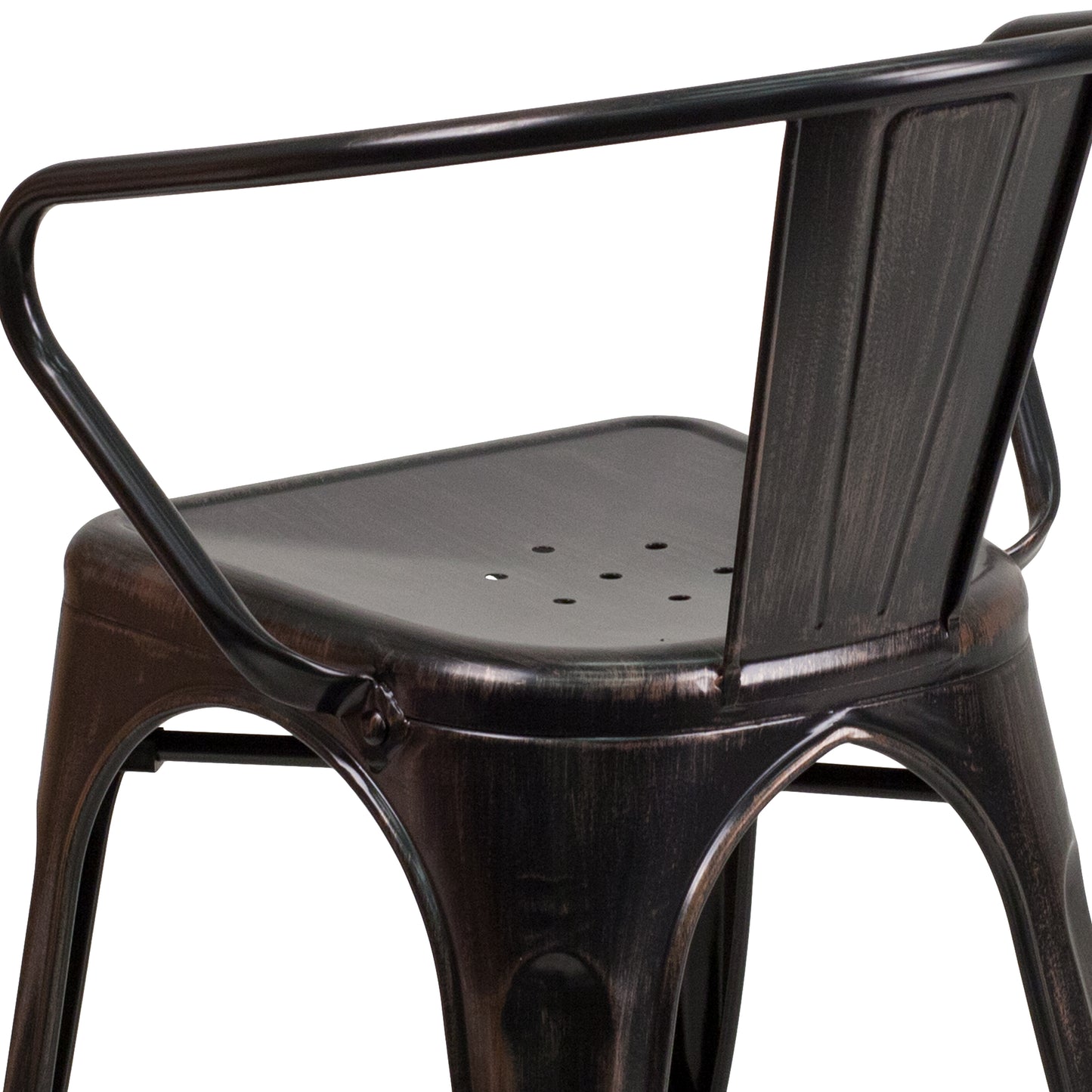 Luna Commercial Grade Black-Antique Gold Metal Indoor-Outdoor Chair with Arms Black-Antique Gold