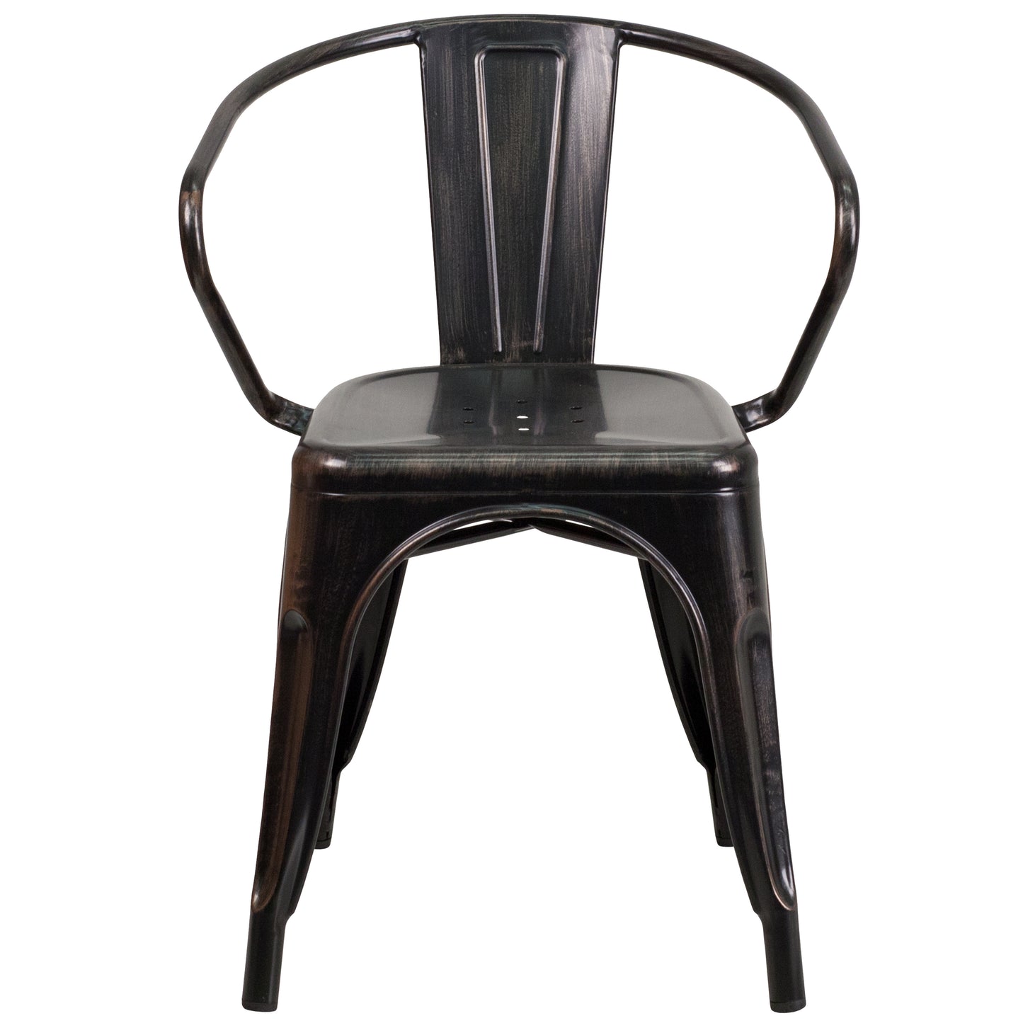 Luna Commercial Grade Black-Antique Gold Metal Indoor-Outdoor Chair with Arms Black-Antique Gold