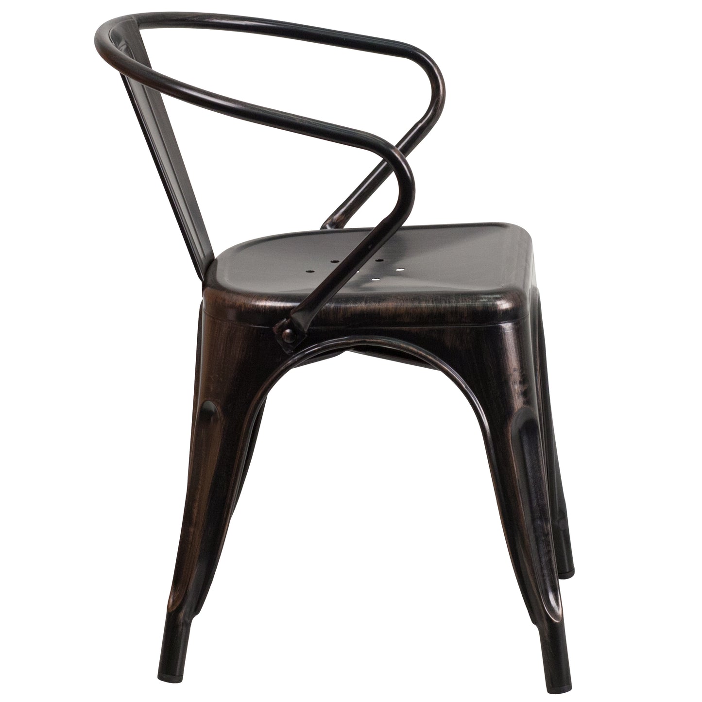 Luna Commercial Grade Black-Antique Gold Metal Indoor-Outdoor Chair with Arms Black-Antique Gold